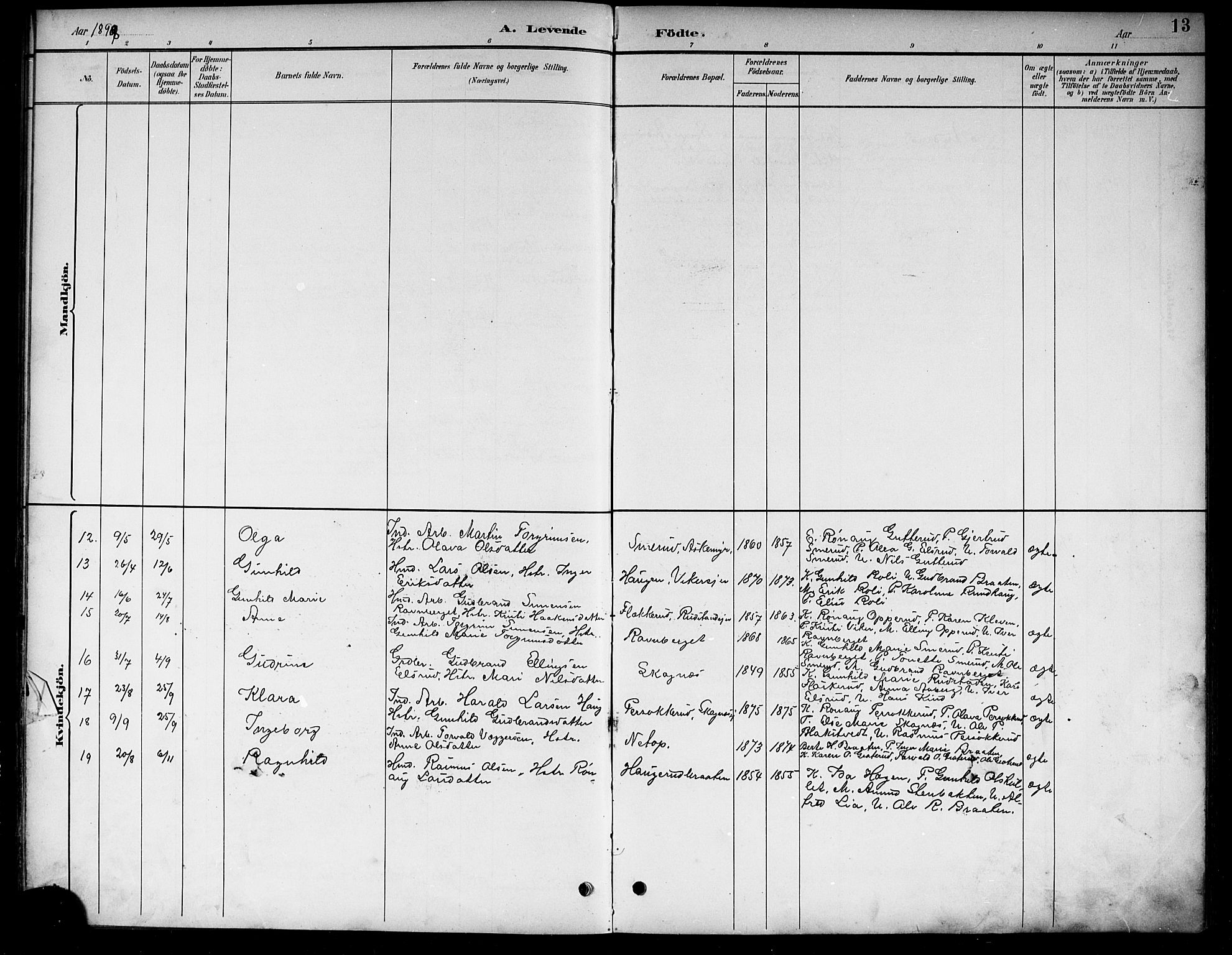 Ådal kirkebøker, AV/SAKO-A-248/G/Ga/L0004: Parish register (copy) no.  I 4, 1891-1920, p. 13