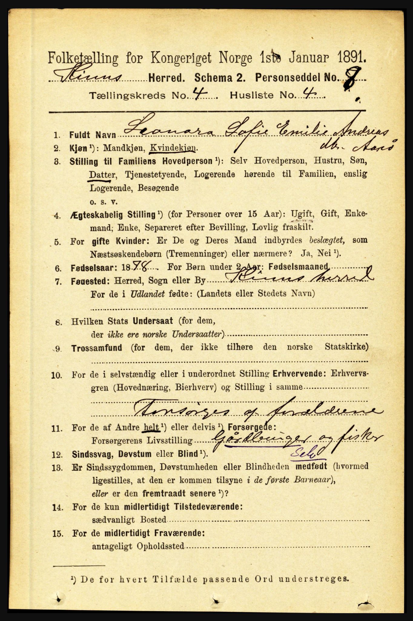 RA, 1891 census for 1437 Kinn, 1891, p. 1347