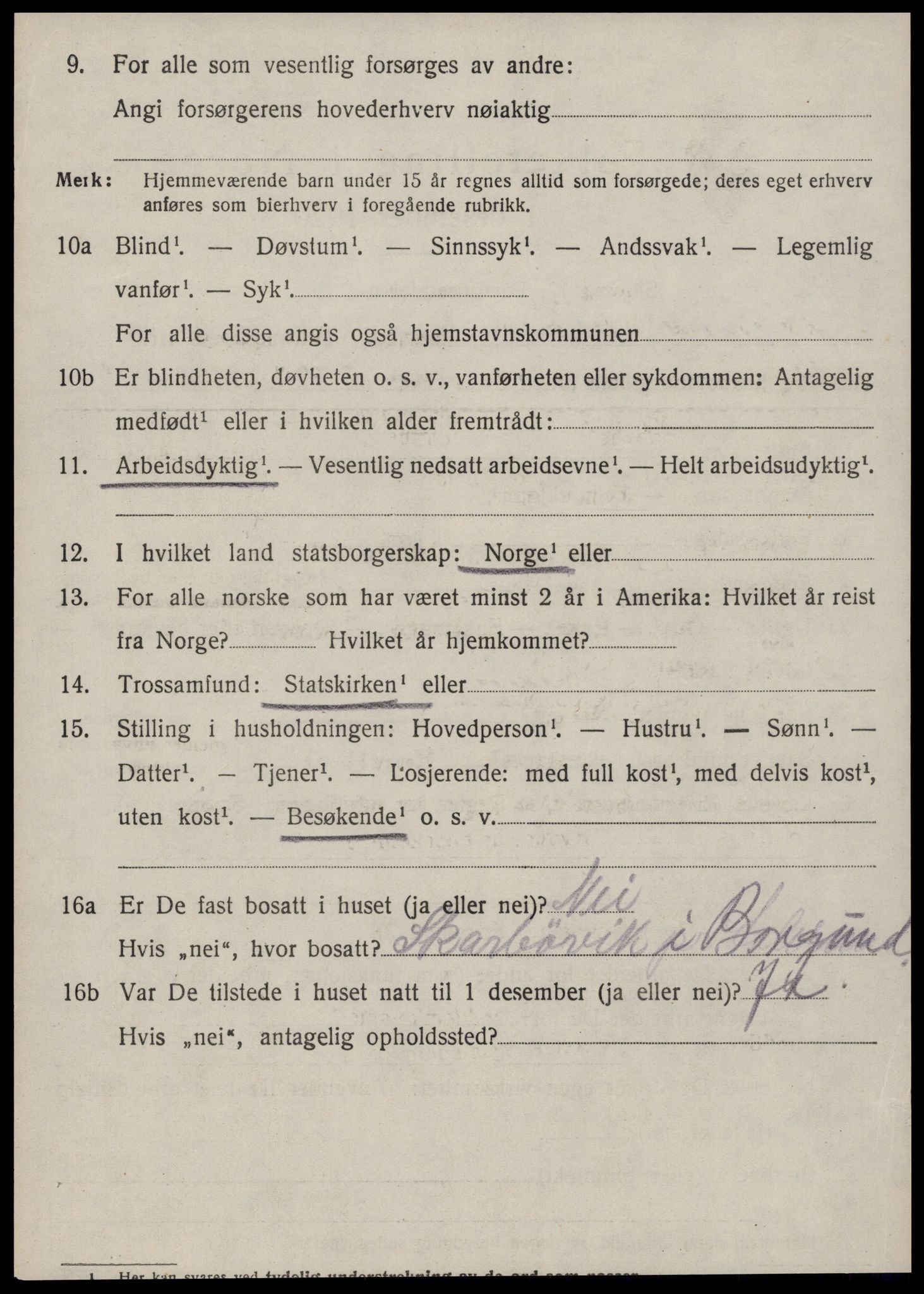 SAT, 1920 census for Borgund, 1920, p. 3849