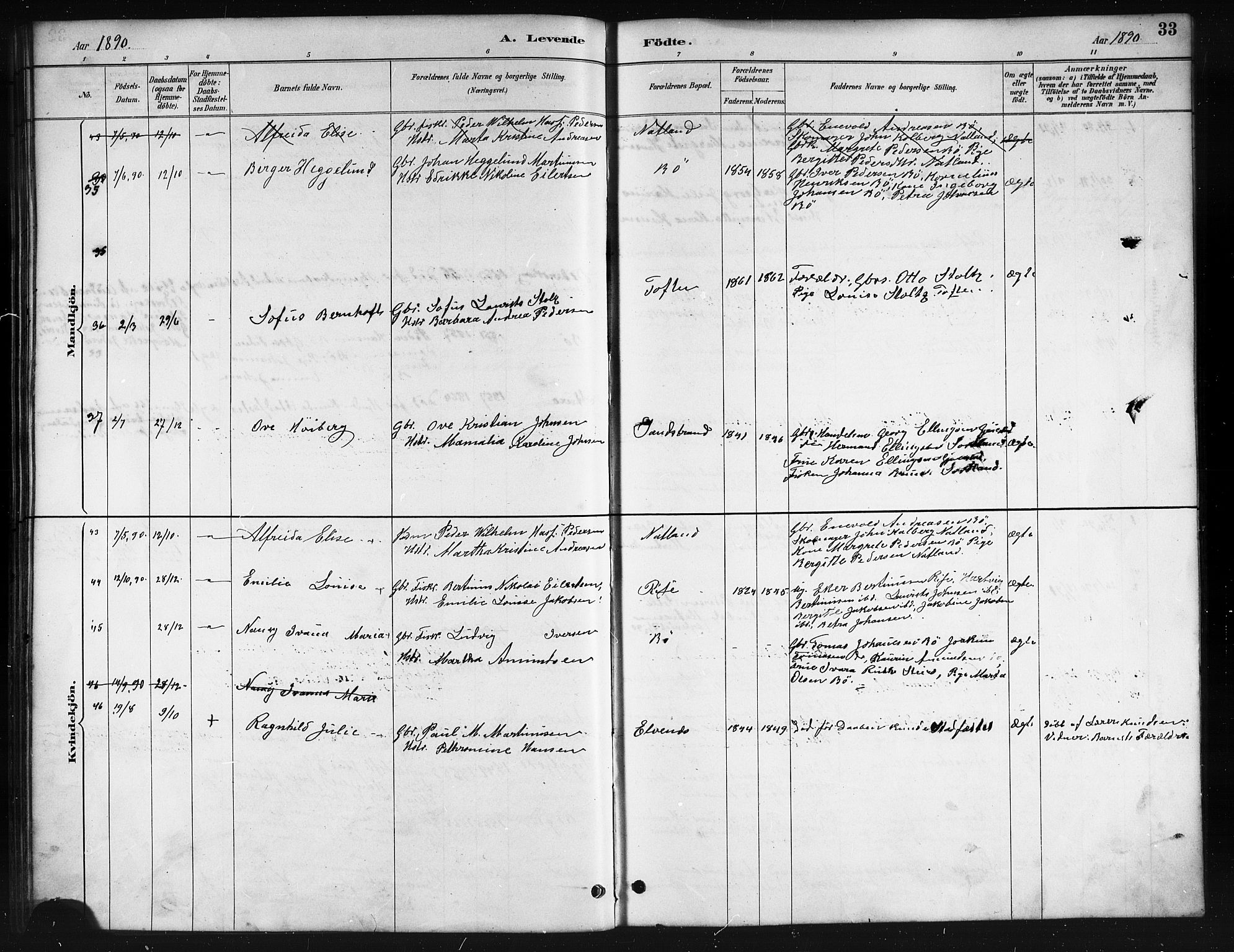 Ministerialprotokoller, klokkerbøker og fødselsregistre - Nordland, AV/SAT-A-1459/895/L1382: Parish register (copy) no. 895C04, 1885-1896, p. 33