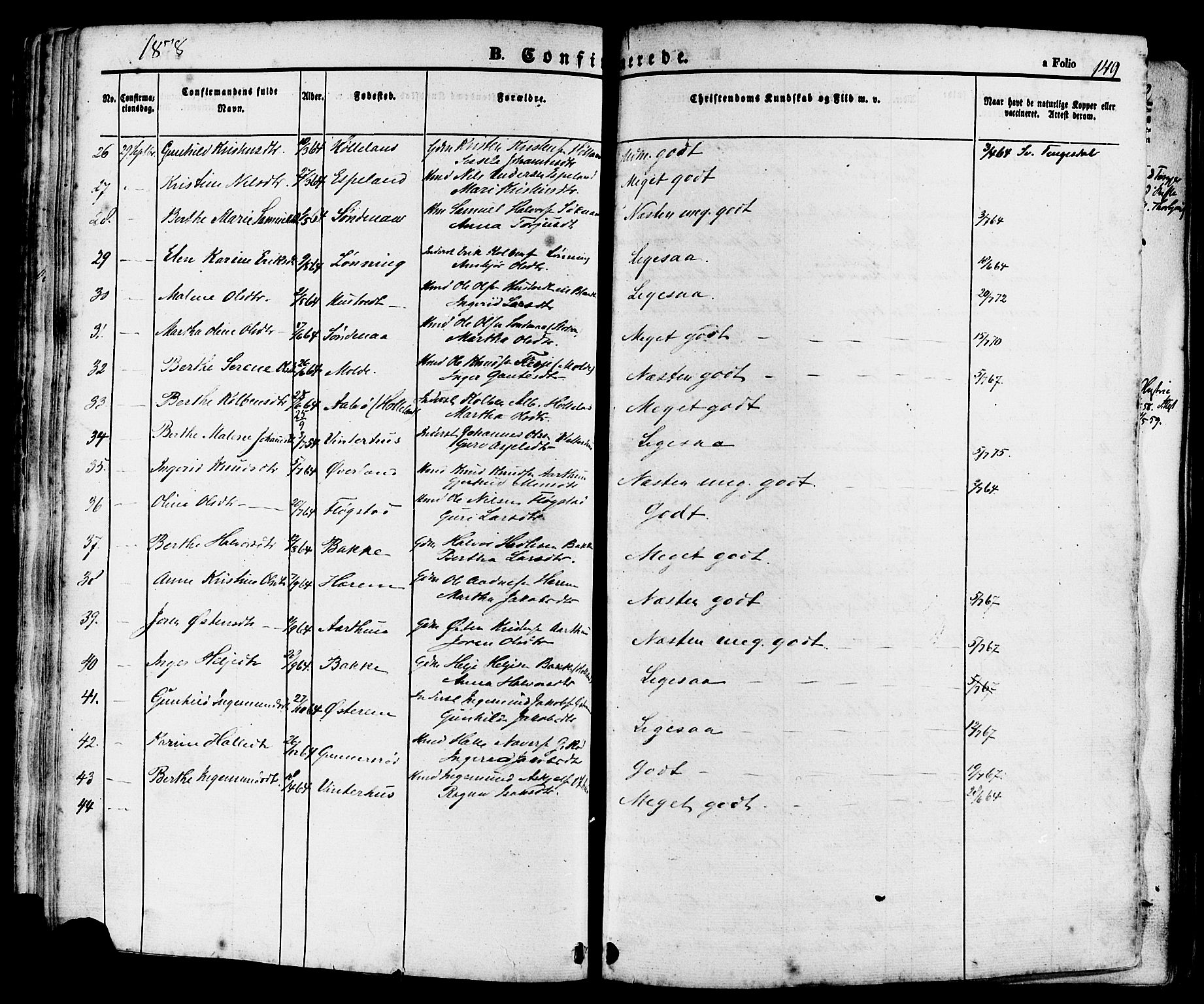 Sand sokneprestkontor, AV/SAST-A-101848/01/III/L0004: Parish register (official) no. A 4, 1859-1880, p. 149