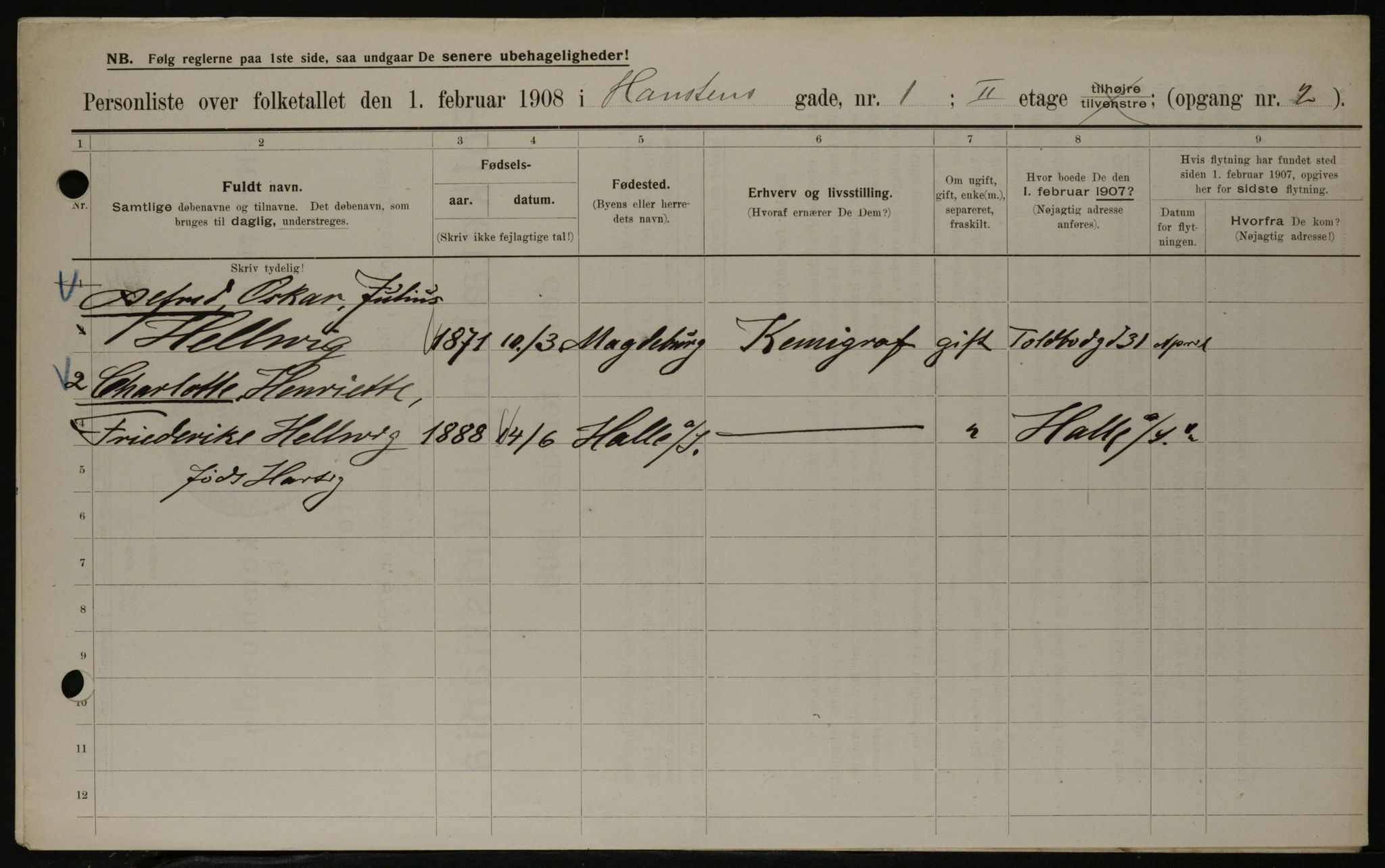 OBA, Municipal Census 1908 for Kristiania, 1908, p. 31315