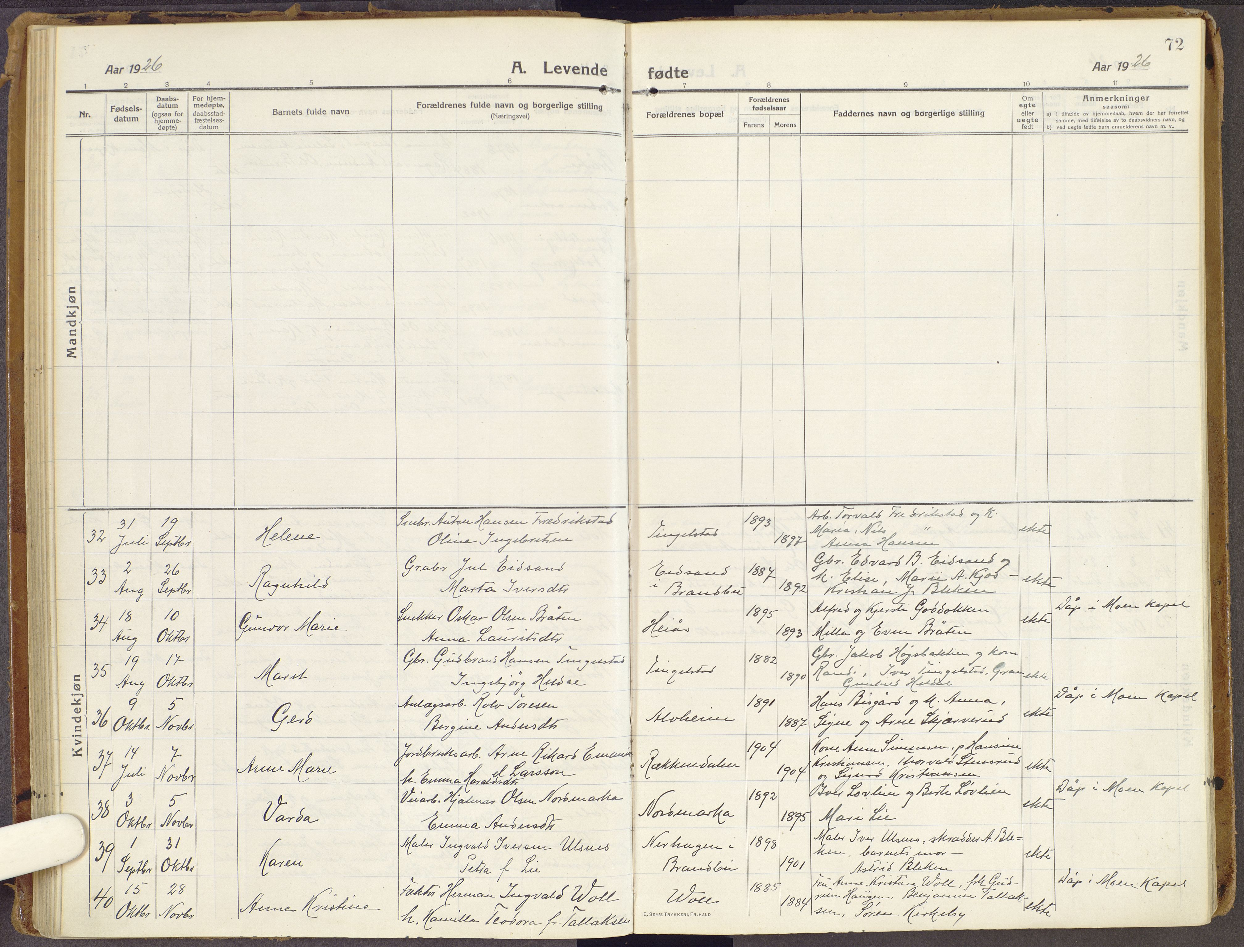 Brandbu prestekontor, AV/SAH-PREST-114/H/Ha/Haa/L0003: Parish register (official) no. 3, 1914-1928, p. 72