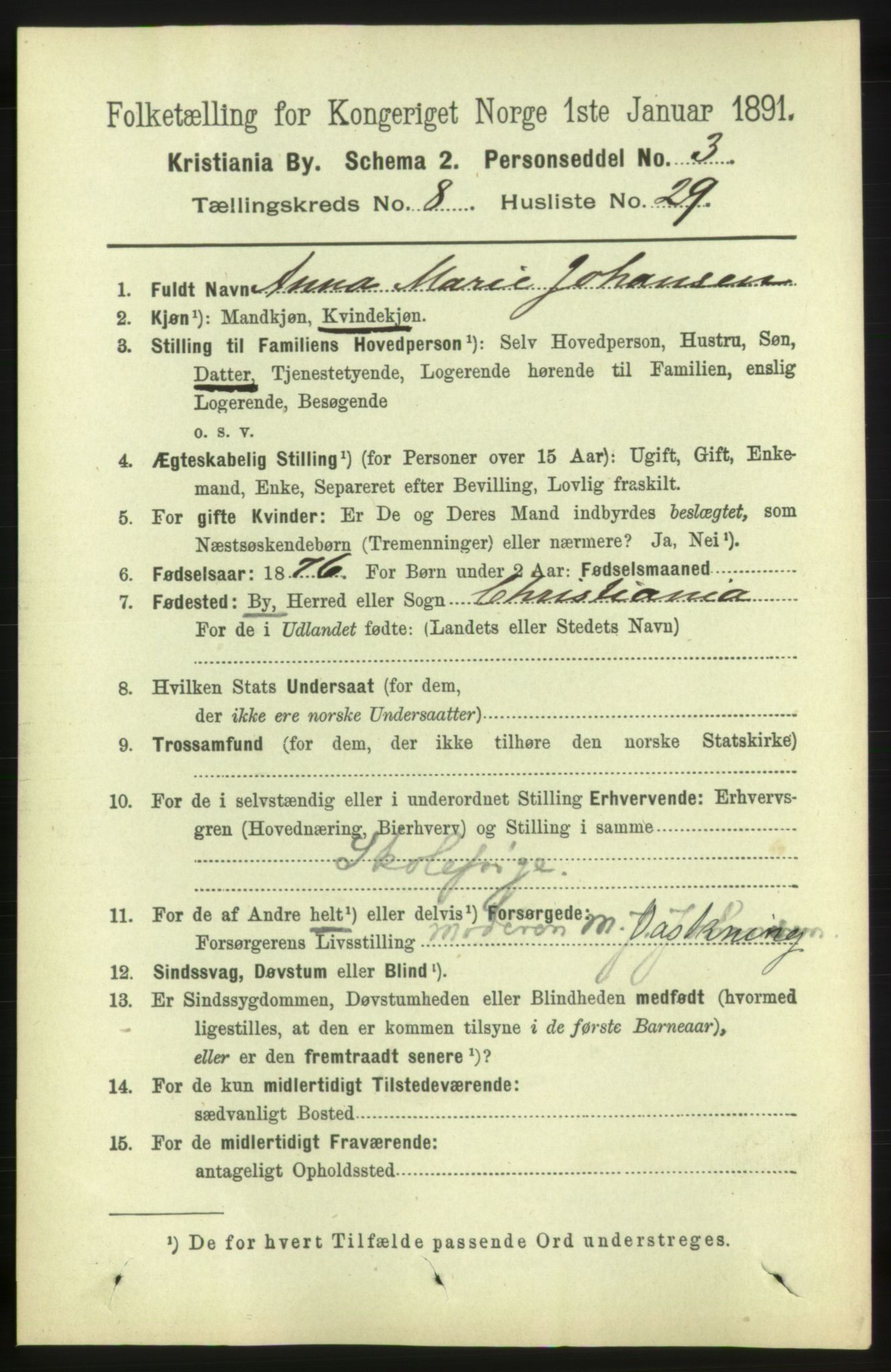 RA, 1891 census for 0301 Kristiania, 1891, p. 3954