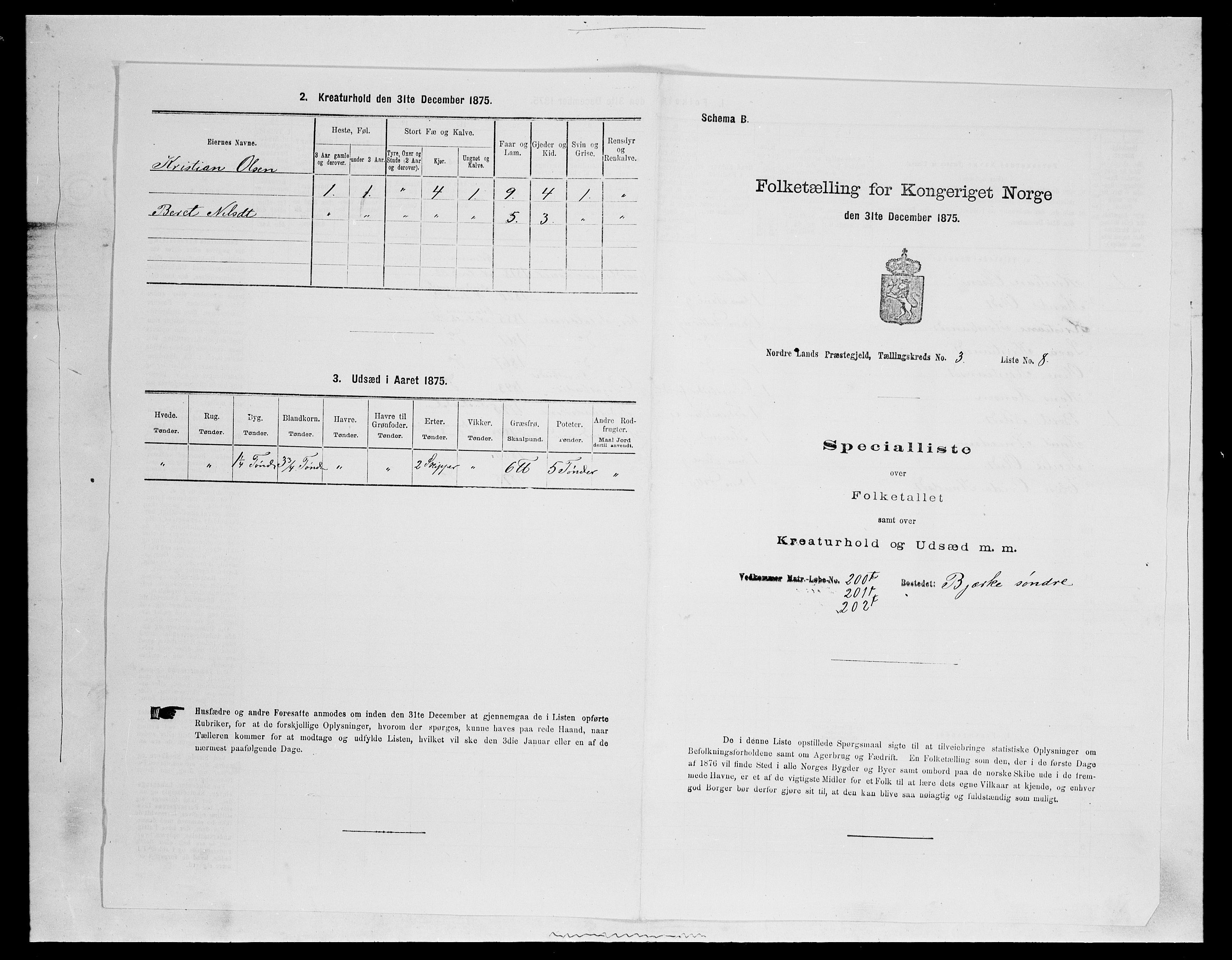 SAH, 1875 census for 0538P Nordre Land, 1875, p. 383