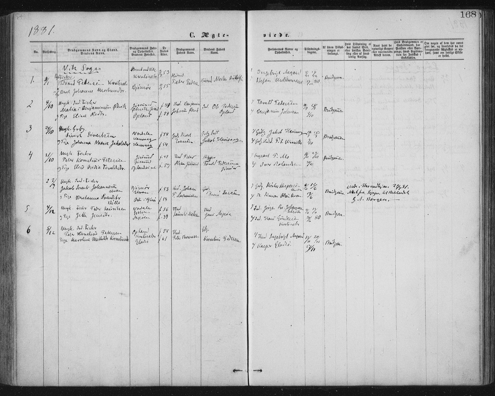 Ministerialprotokoller, klokkerbøker og fødselsregistre - Nord-Trøndelag, SAT/A-1458/771/L0596: Parish register (official) no. 771A03, 1870-1884, p. 168