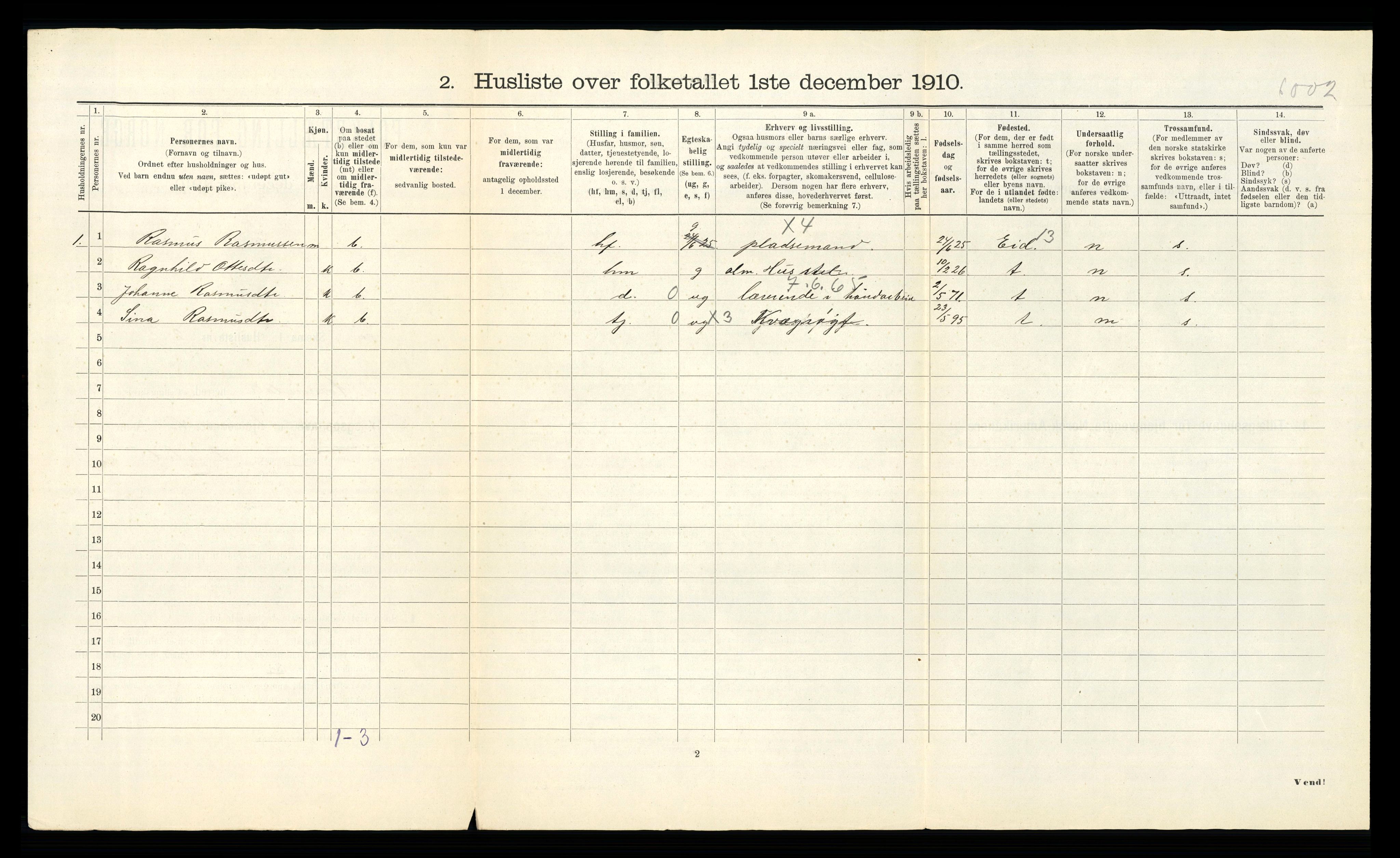 RA, 1910 census for Hornindal, 1910, p. 39