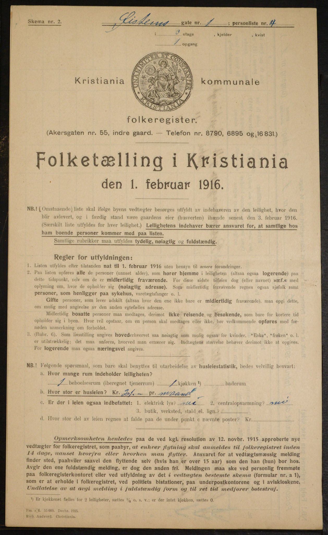 OBA, Municipal Census 1916 for Kristiania, 1916, p. 133984