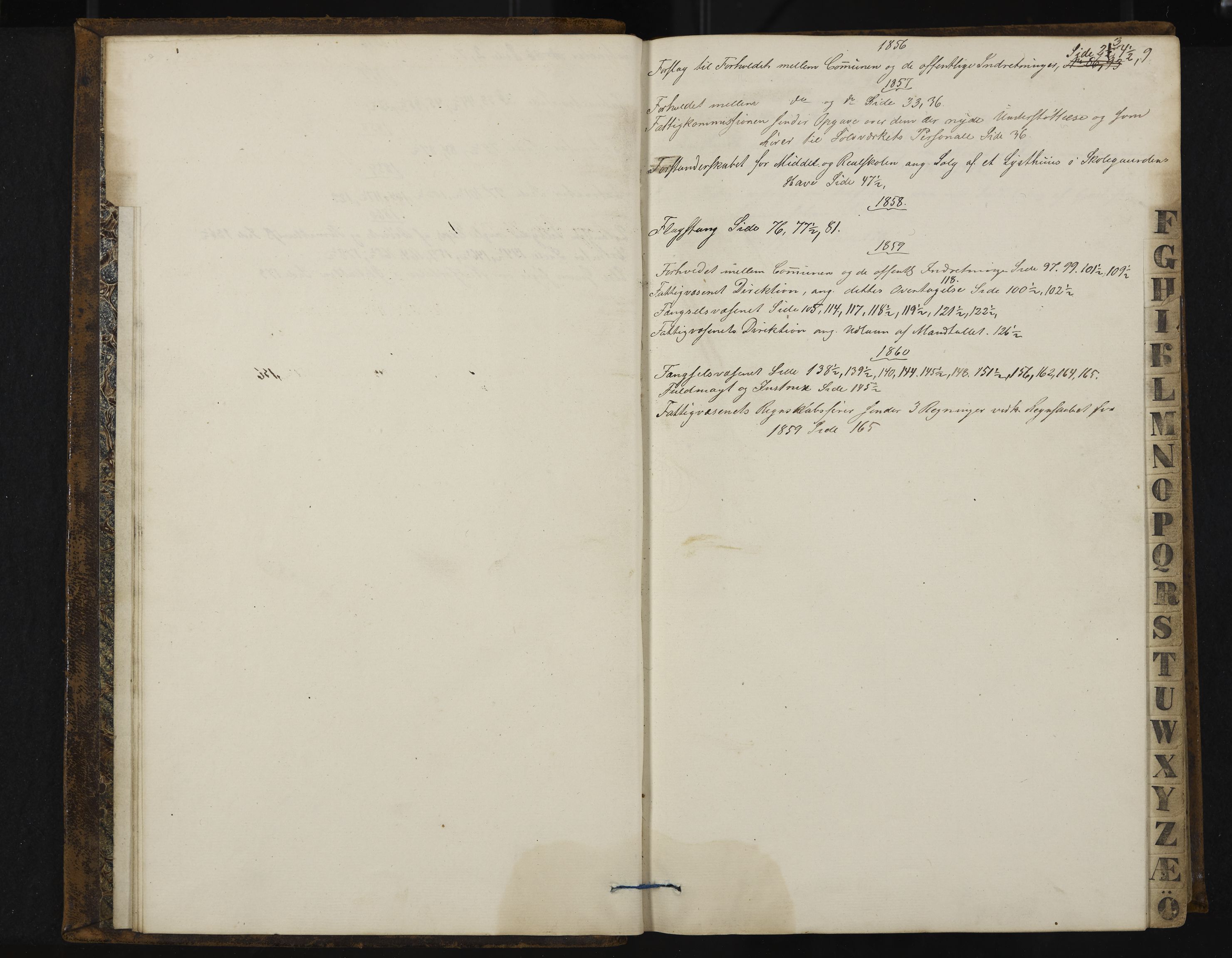 Kongsberg formannskap og sentraladministrasjon, IKAK/0604021-1/A/L0003: Møtebok med register, 1856-1861