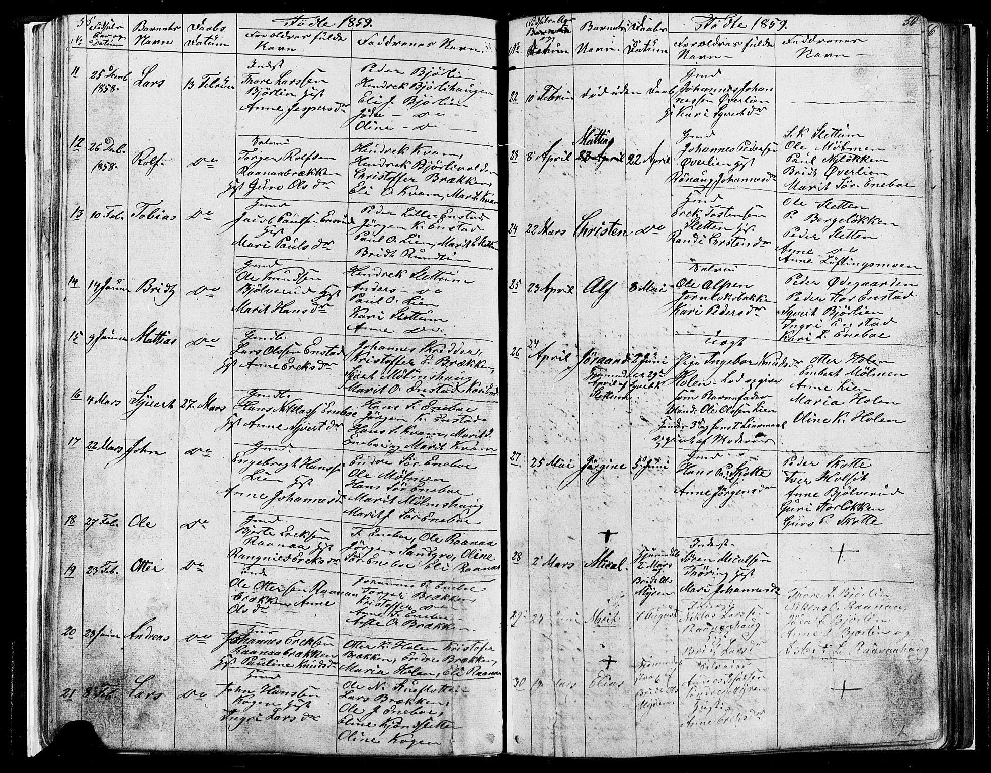 Lesja prestekontor, SAH/PREST-068/H/Ha/Hab/L0004: Parish register (copy) no. 4, 1842-1871, p. 55-56
