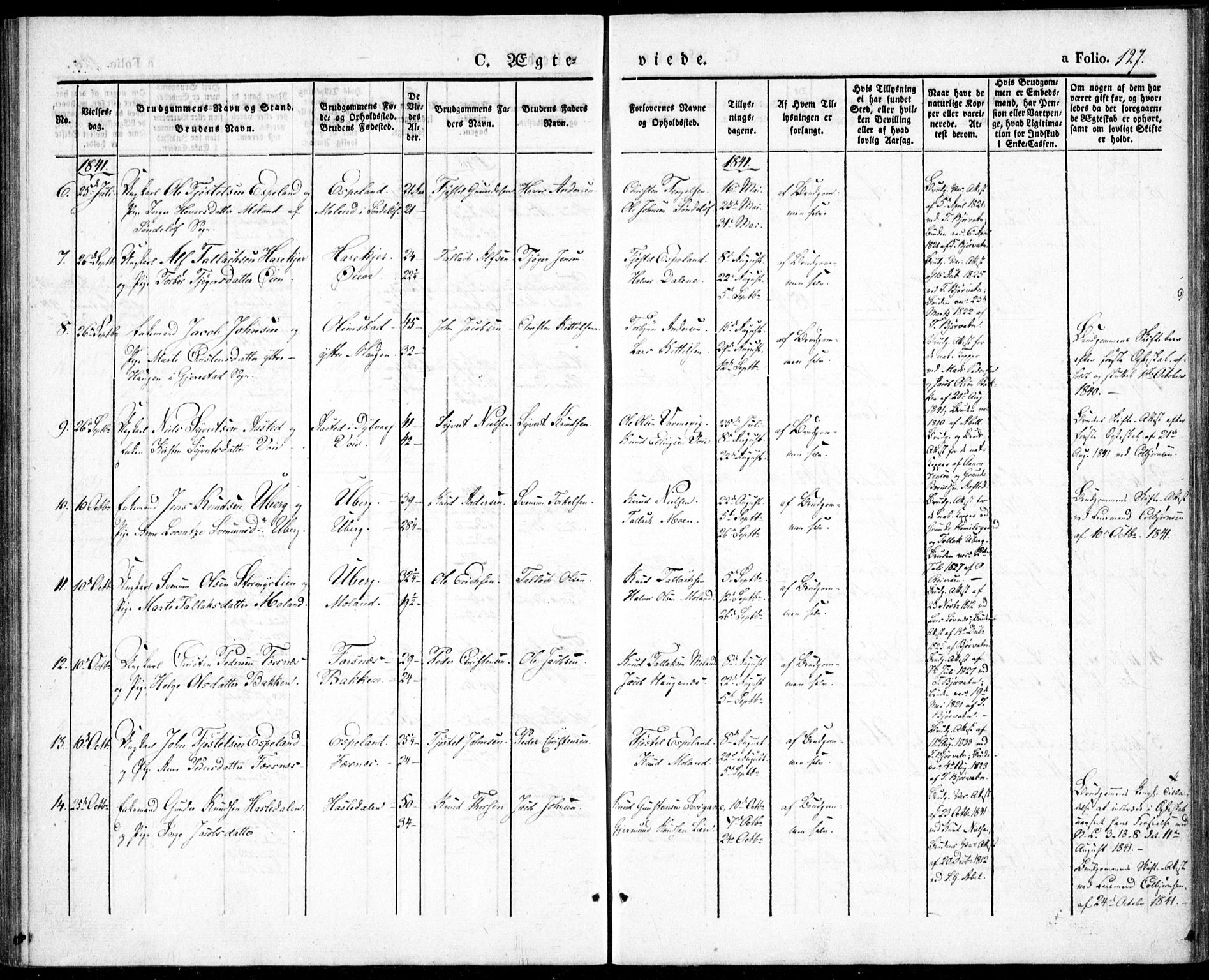 Gjerstad sokneprestkontor, AV/SAK-1111-0014/F/Fa/Fab/L0002: Parish register (official) no. A 2, 1835-1852, p. 127