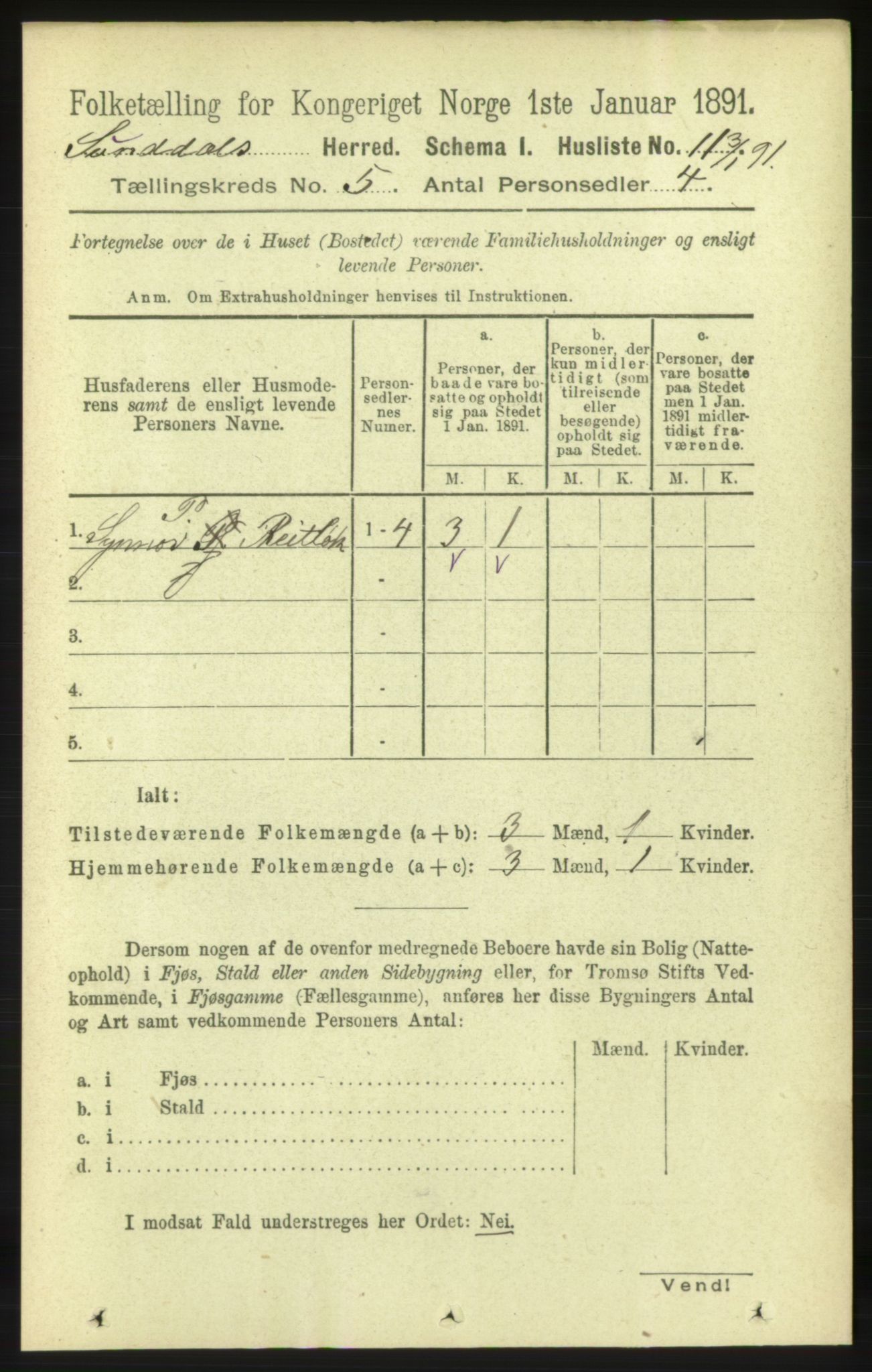 RA, 1891 census for 1563 Sunndal, 1891, p. 1205