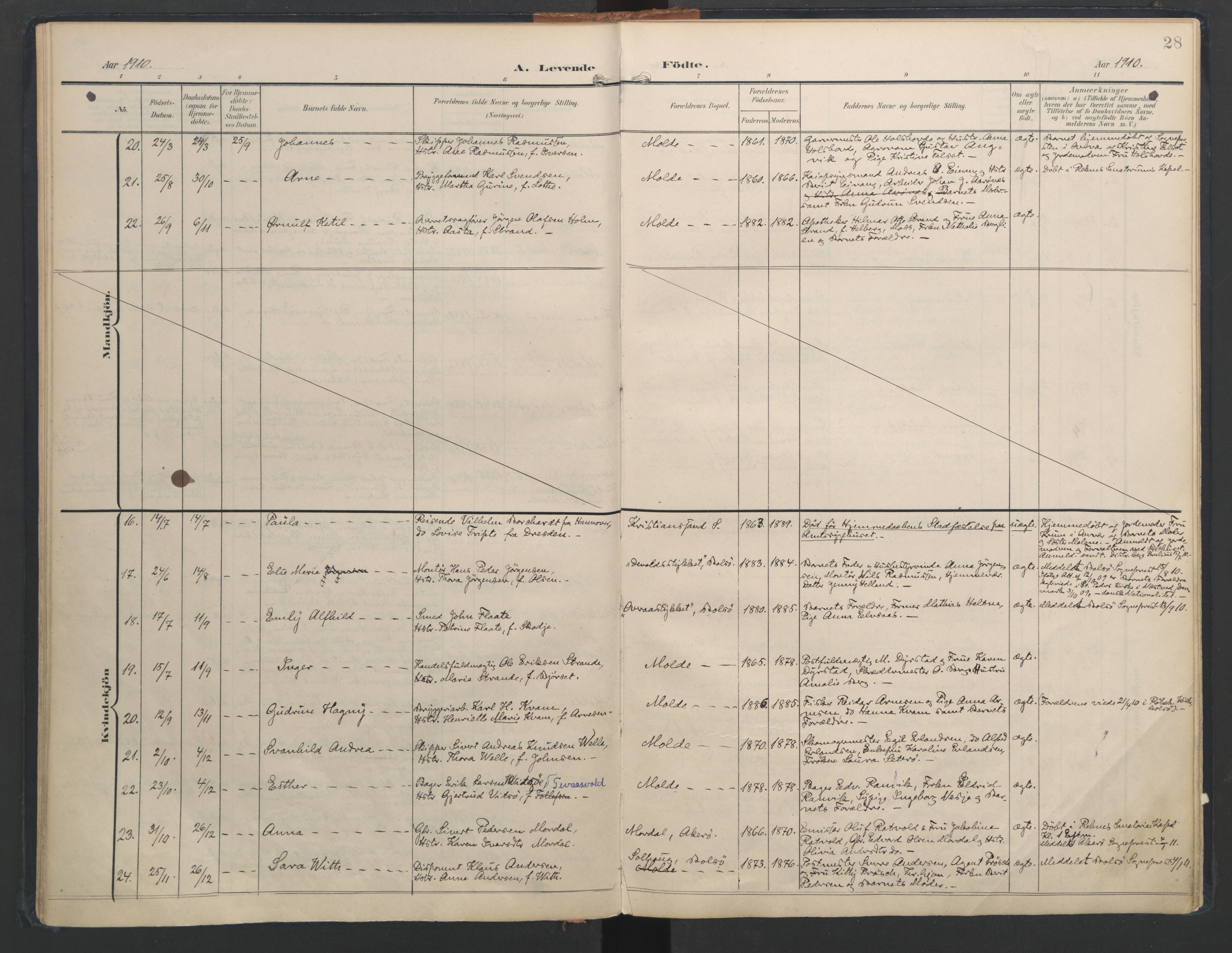 Ministerialprotokoller, klokkerbøker og fødselsregistre - Møre og Romsdal, AV/SAT-A-1454/558/L0693: Parish register (official) no. 558A07, 1903-1917, p. 28