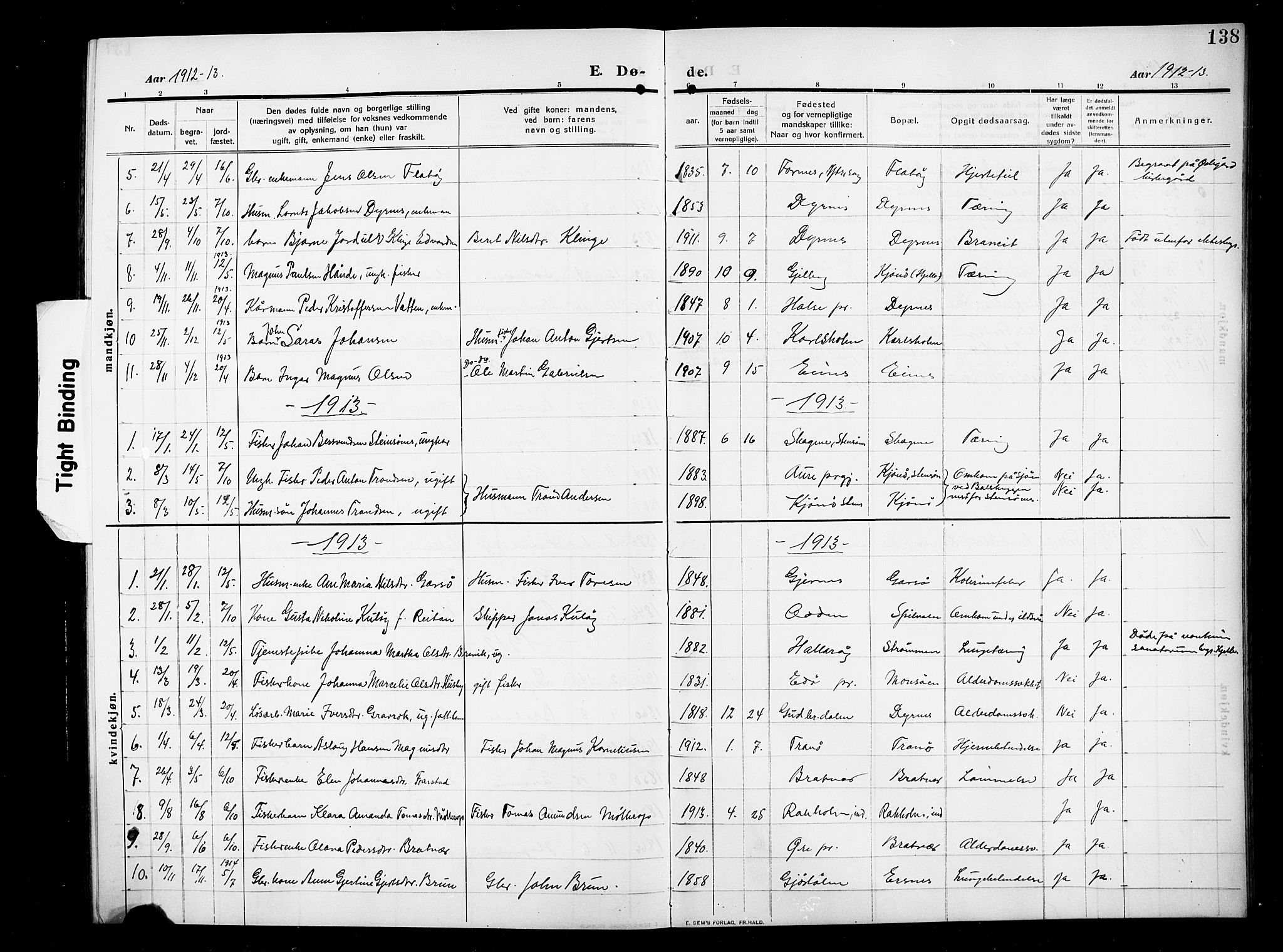 Ministerialprotokoller, klokkerbøker og fødselsregistre - Møre og Romsdal, AV/SAT-A-1454/582/L0949: Parish register (copy) no. 582C01, 1909-1925, p. 138