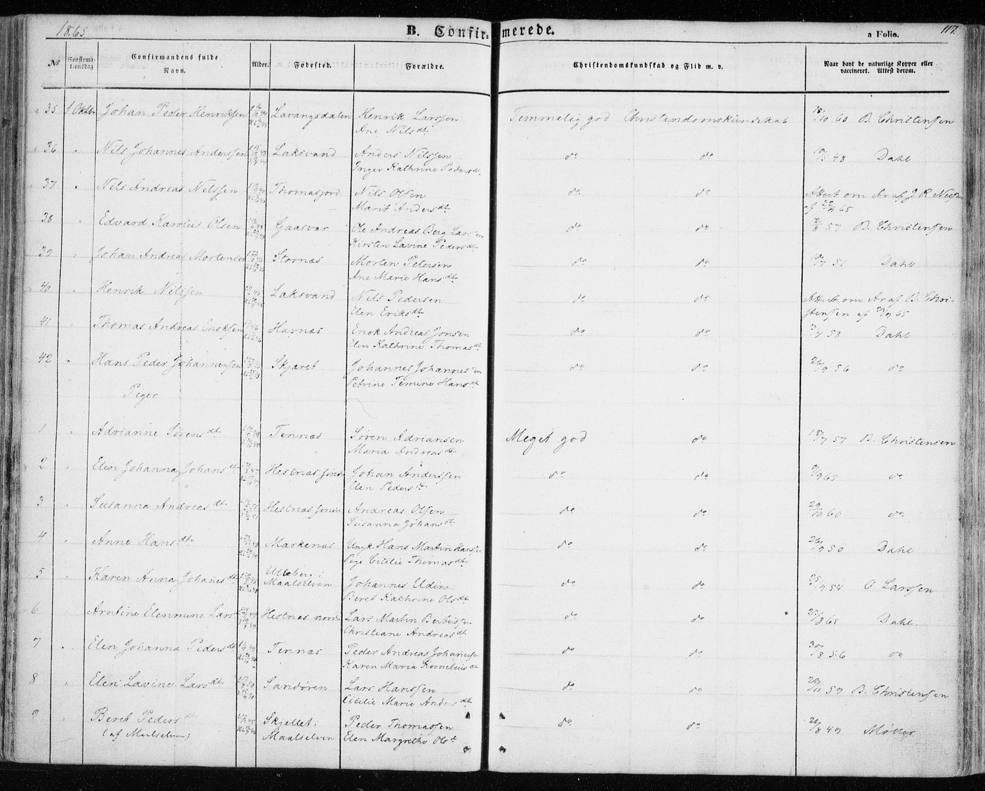 Balsfjord sokneprestembete, SATØ/S-1303/G/Ga/L0003kirke: Parish register (official) no. 3, 1856-1870, p. 117