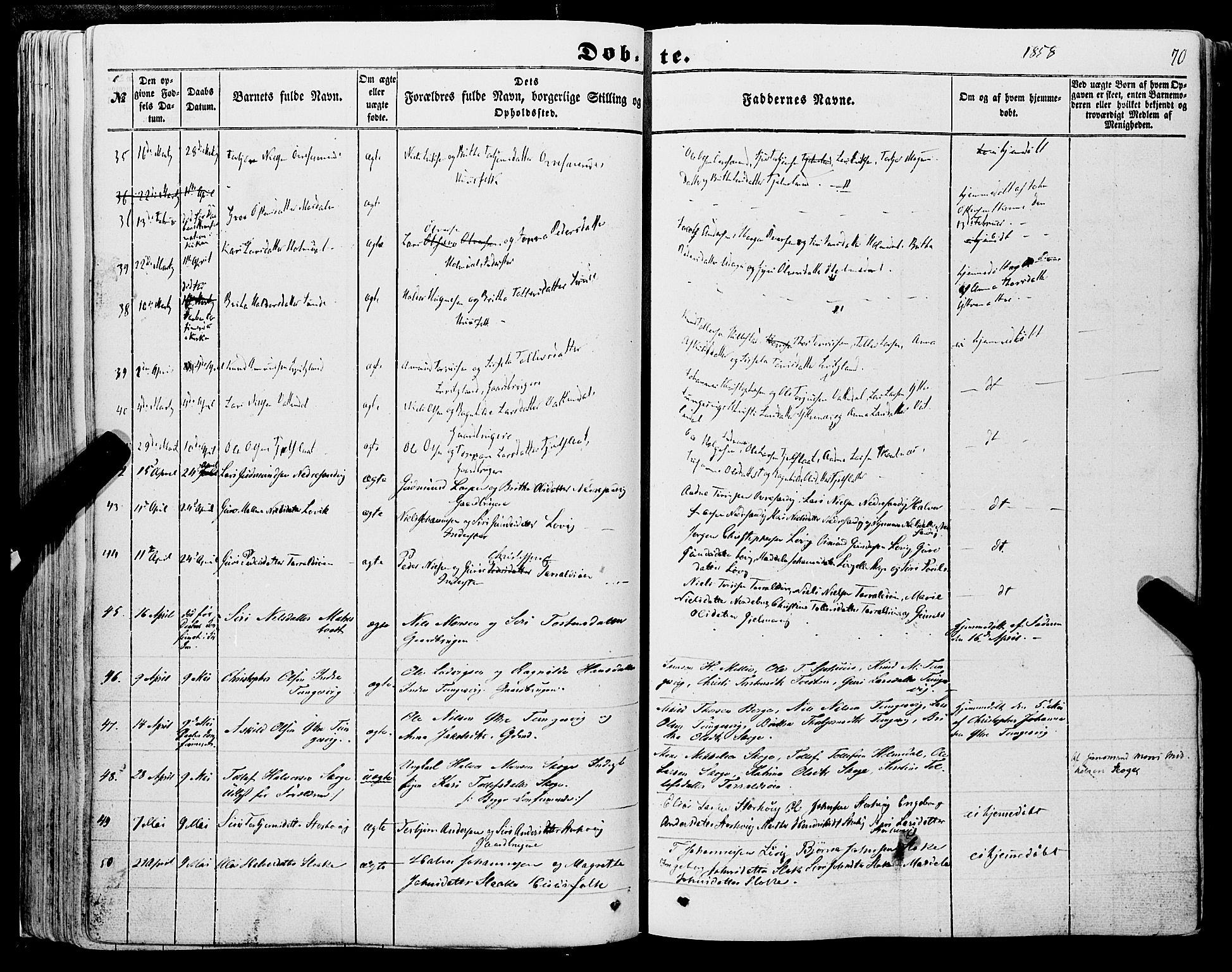 Skånevik sokneprestembete, SAB/A-77801/H/Haa: Parish register (official) no. A 5I, 1848-1869, p. 70