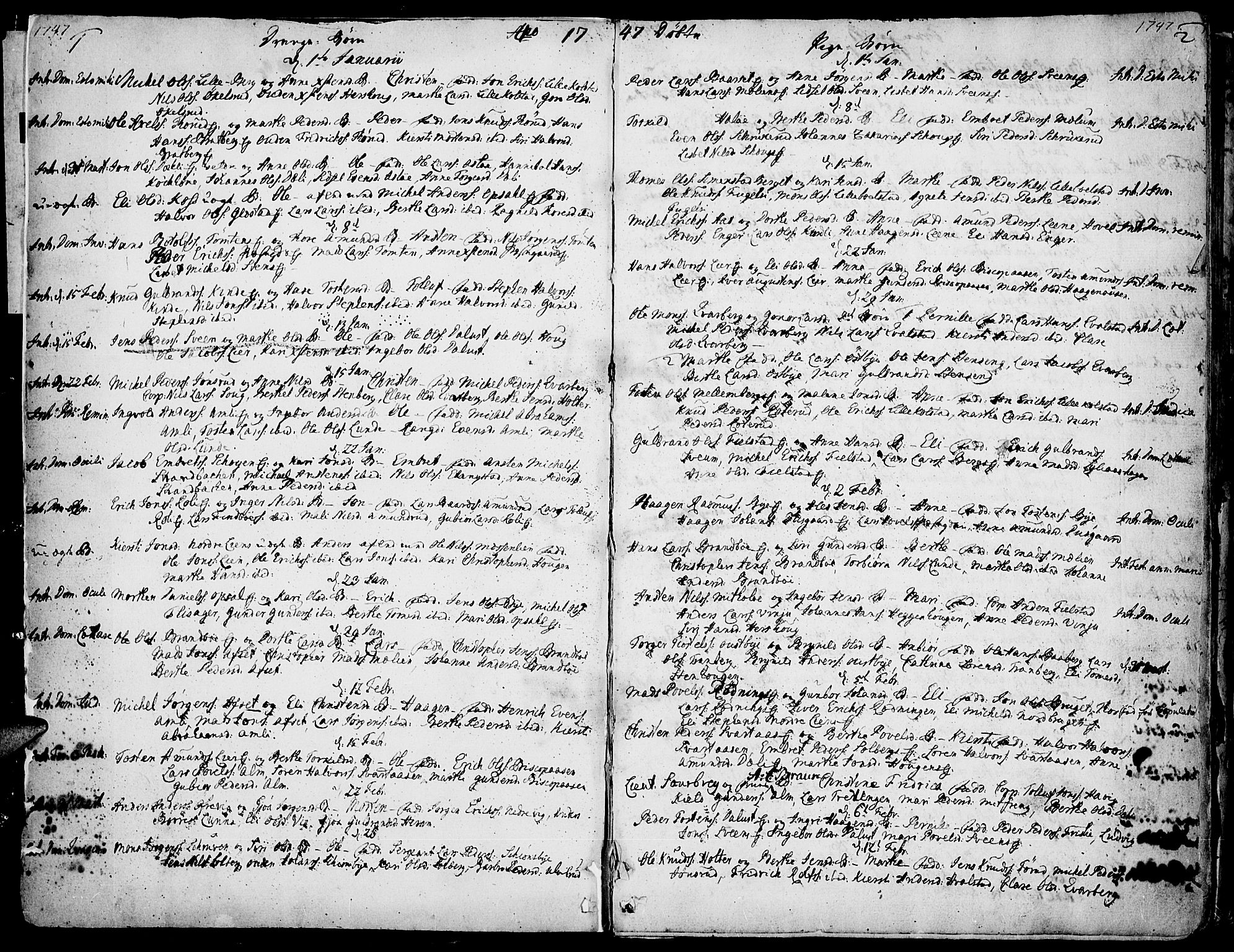 Ringsaker prestekontor, SAH/PREST-014/K/Ka/L0002: Parish register (official) no. 2, 1747-1774, p. 1-2