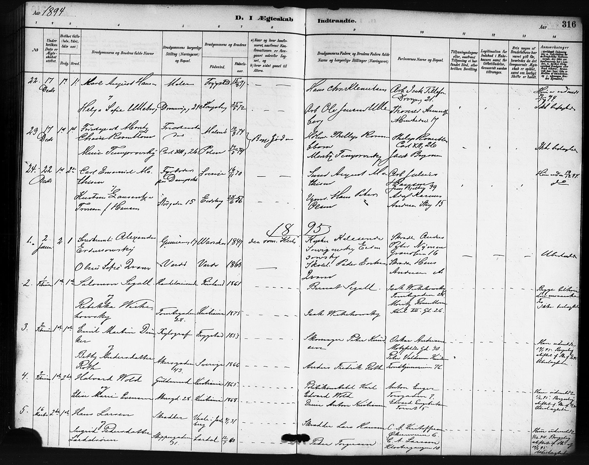 Oslo domkirke Kirkebøker, SAO/A-10752/F/Fa/L0032: Parish register (official) no. 32, 1885-1902, p. 316