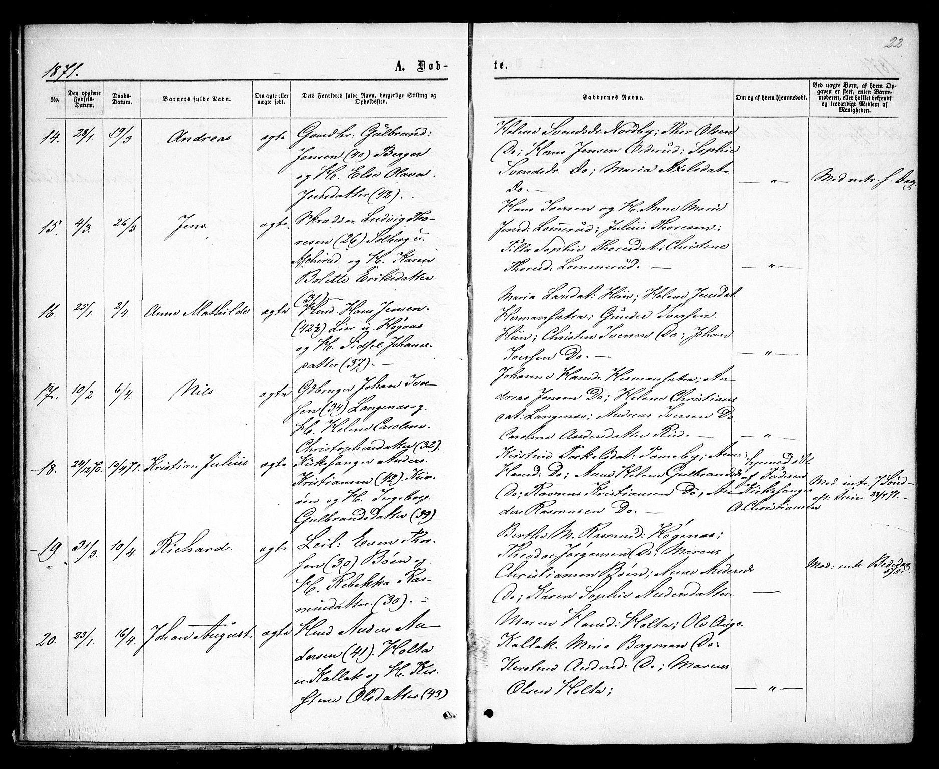 Rødenes prestekontor Kirkebøker, SAO/A-2005/F/Fa/L0008: Parish register (official) no. I 8, 1869-1879, p. 22