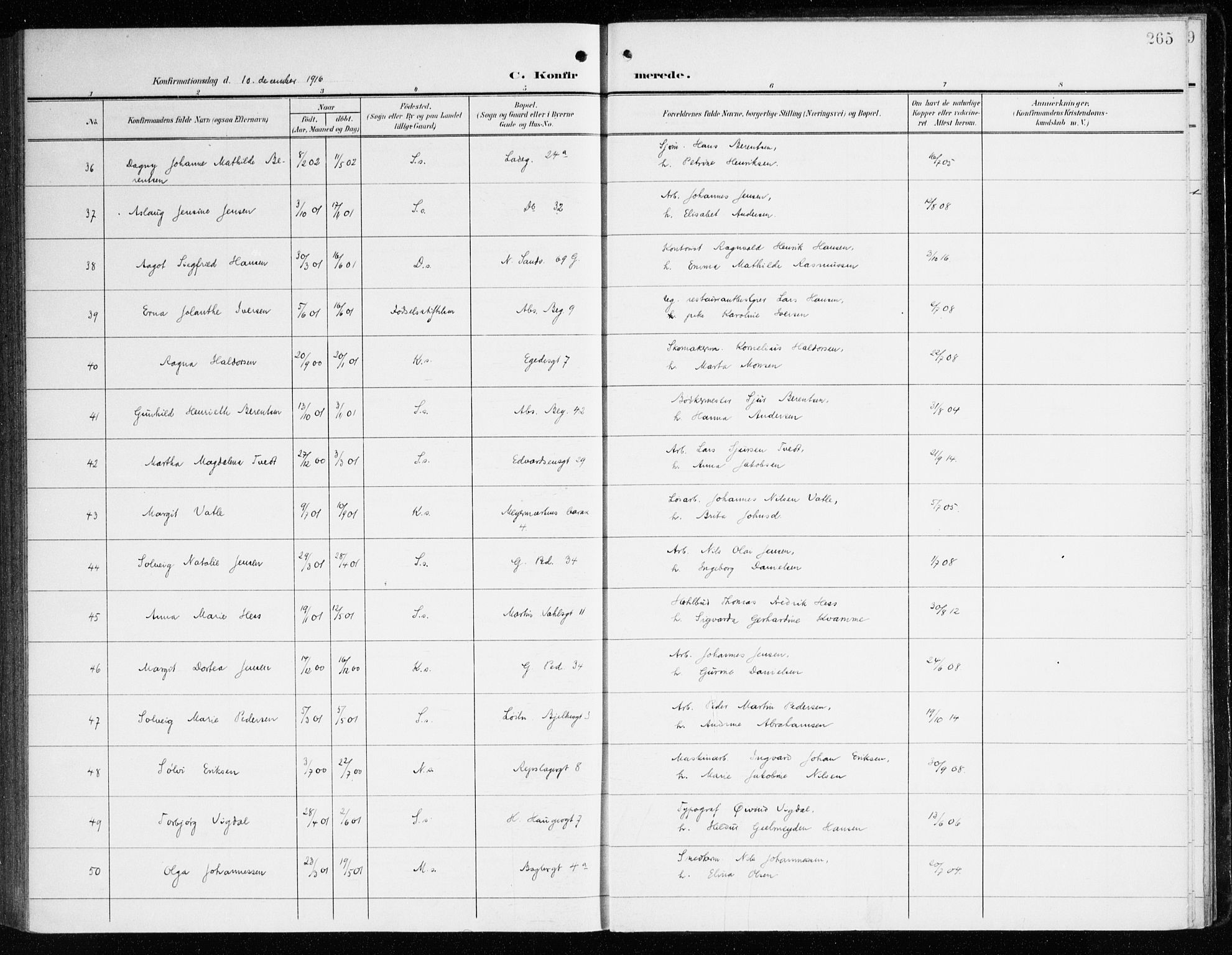Sandviken Sokneprestembete, SAB/A-77601/H/Ha/L0011: Parish register (official) no. C 2, 1905-1918, p. 265