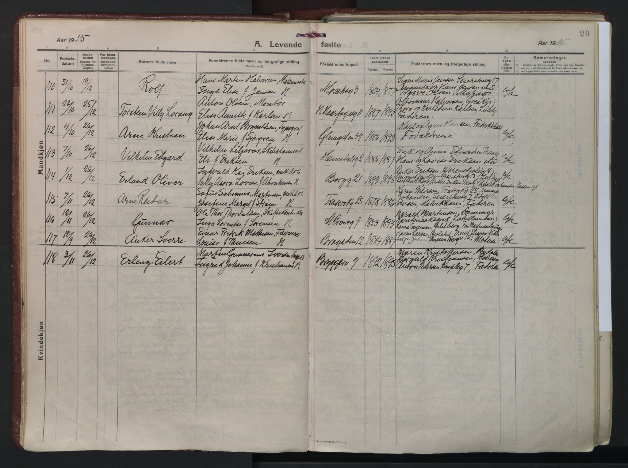 Fredrikstad domkirkes prestekontor Kirkebøker, AV/SAO-A-10906/F/Fa/L0010: Parish register (official) no. I 10, 1914-1946, p. 20