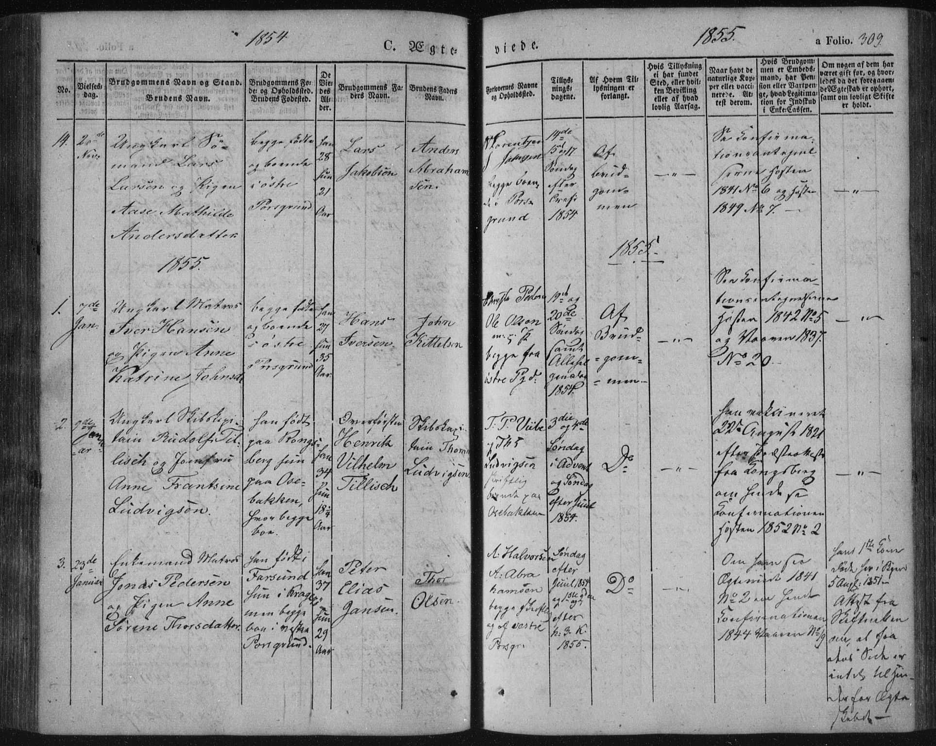 Porsgrunn kirkebøker , SAKO/A-104/F/Fa/L0006: Parish register (official) no. 6, 1841-1857, p. 309