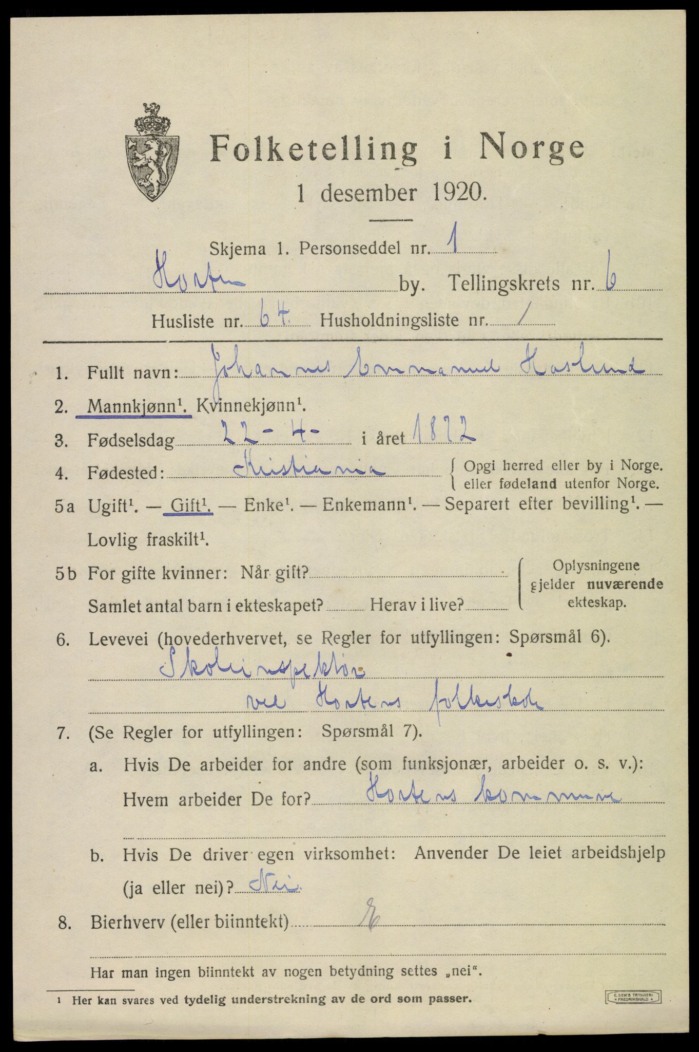 SAKO, 1920 census for Horten, 1920, p. 23421