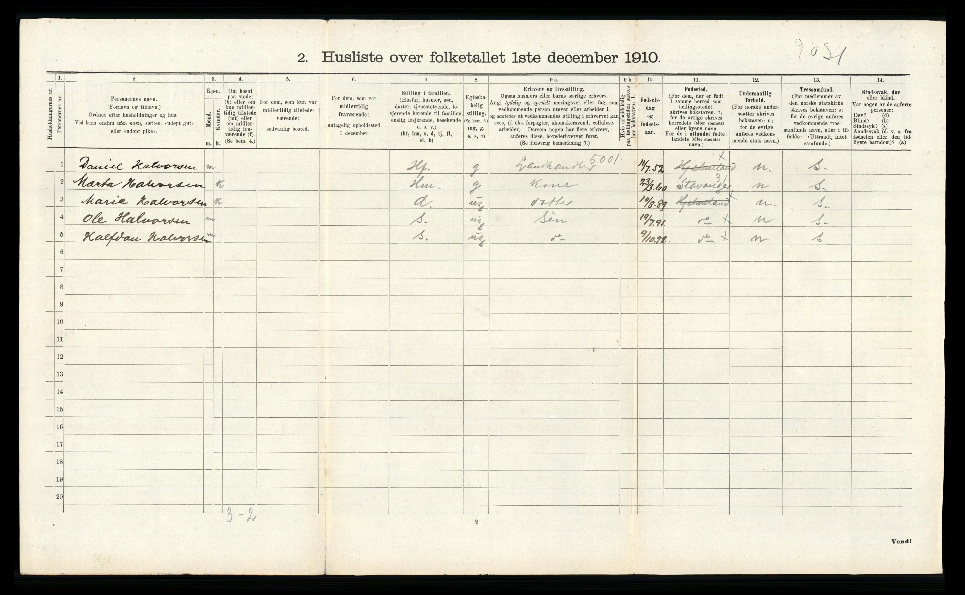 RA, 1910 census for Hjelmeland, 1910, p. 539