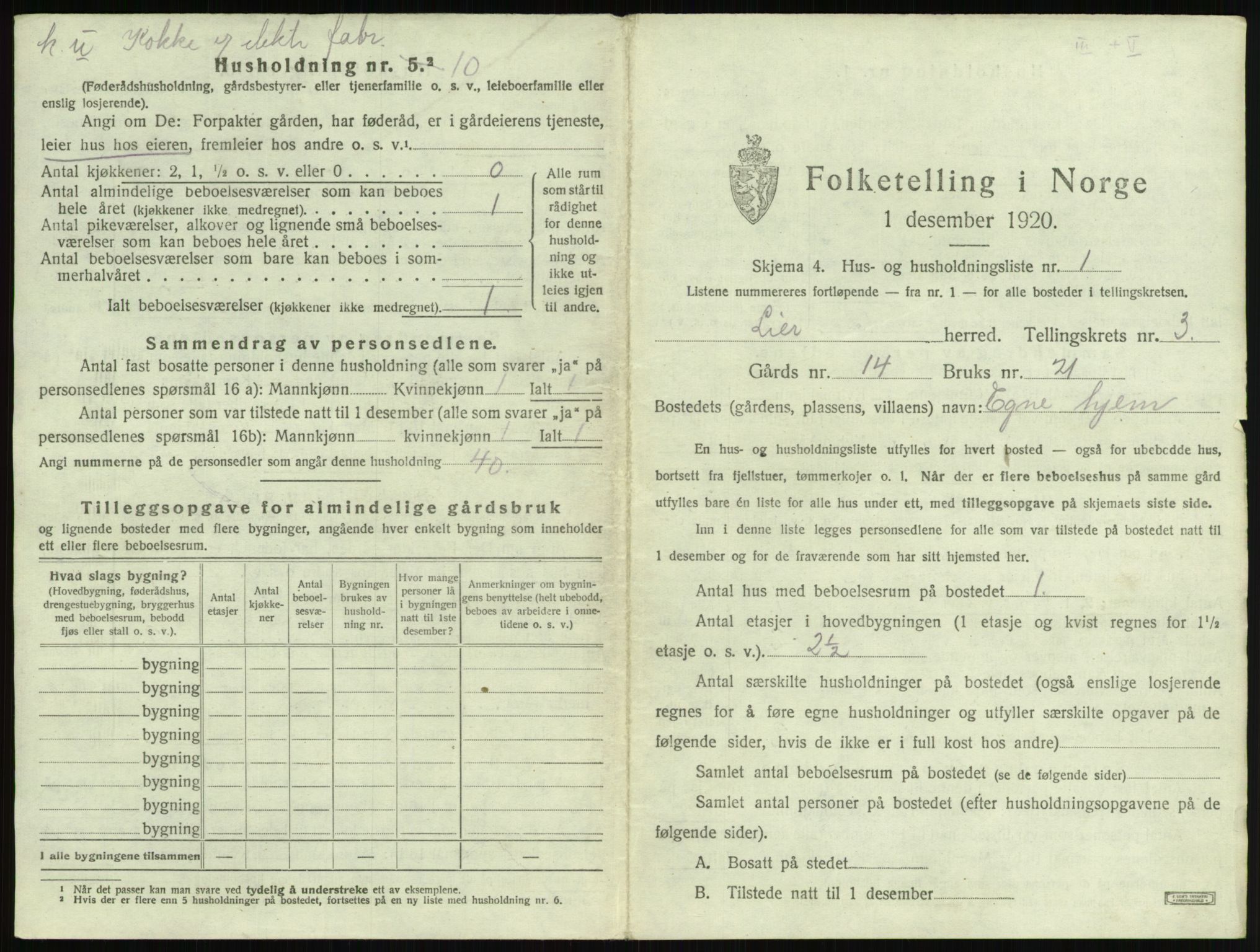 SAKO, 1920 census for Lier, 1920, p. 345