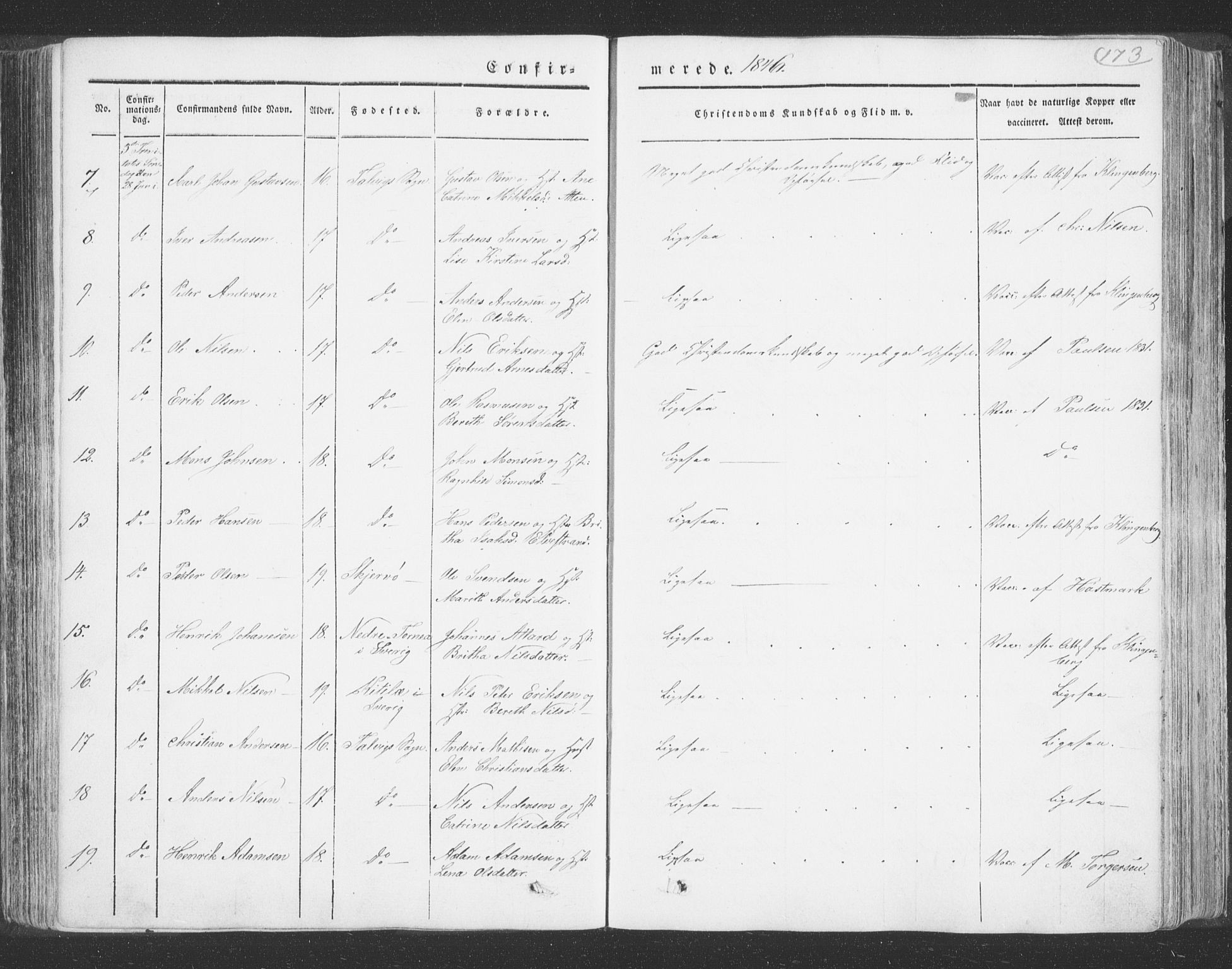 Talvik sokneprestkontor, SATØ/S-1337/H/Ha/L0009kirke: Parish register (official) no. 9, 1837-1852, p. 173