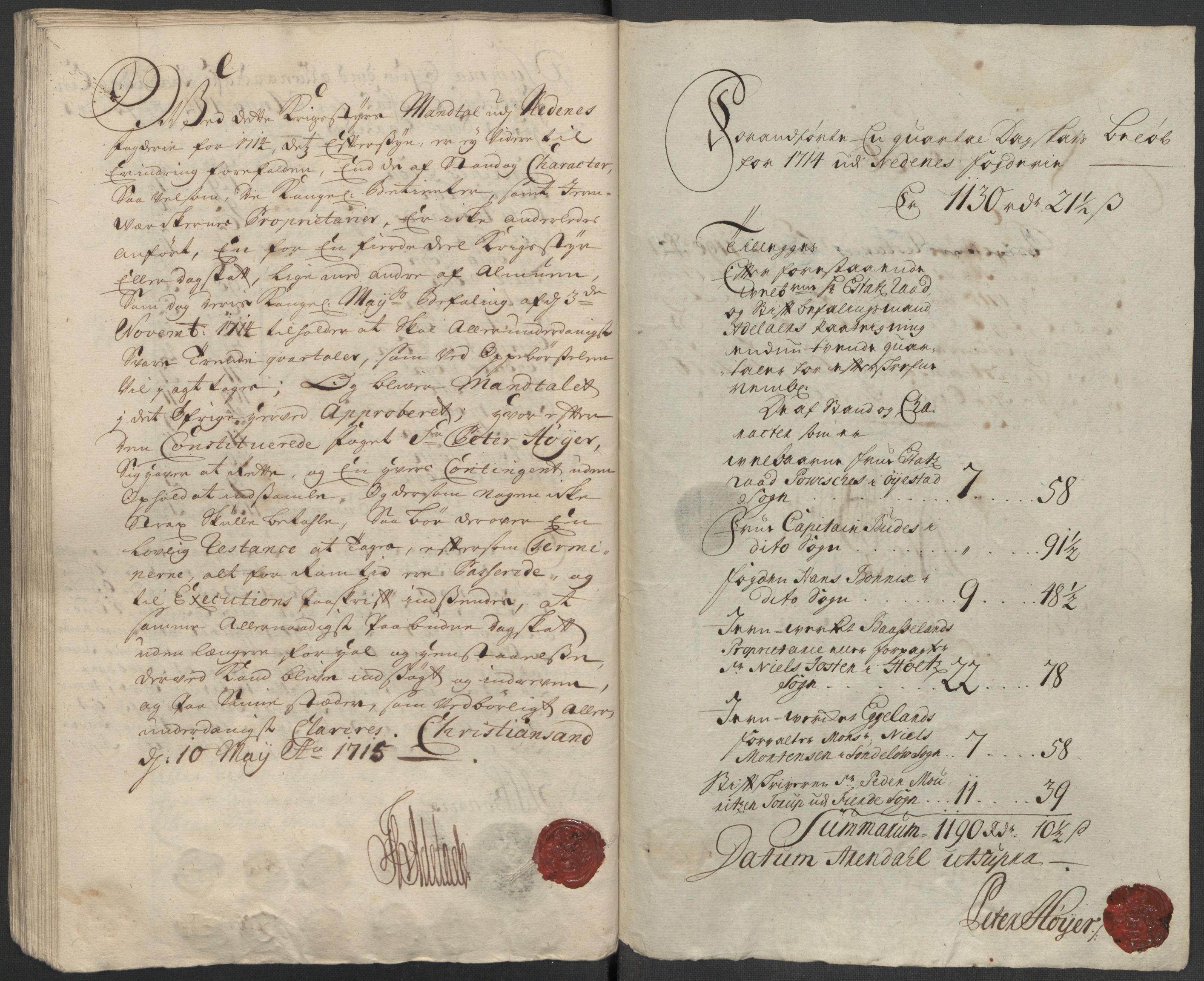 Rentekammeret inntil 1814, Reviderte regnskaper, Fogderegnskap, AV/RA-EA-4092/R39/L2323: Fogderegnskap Nedenes, 1715, p. 249