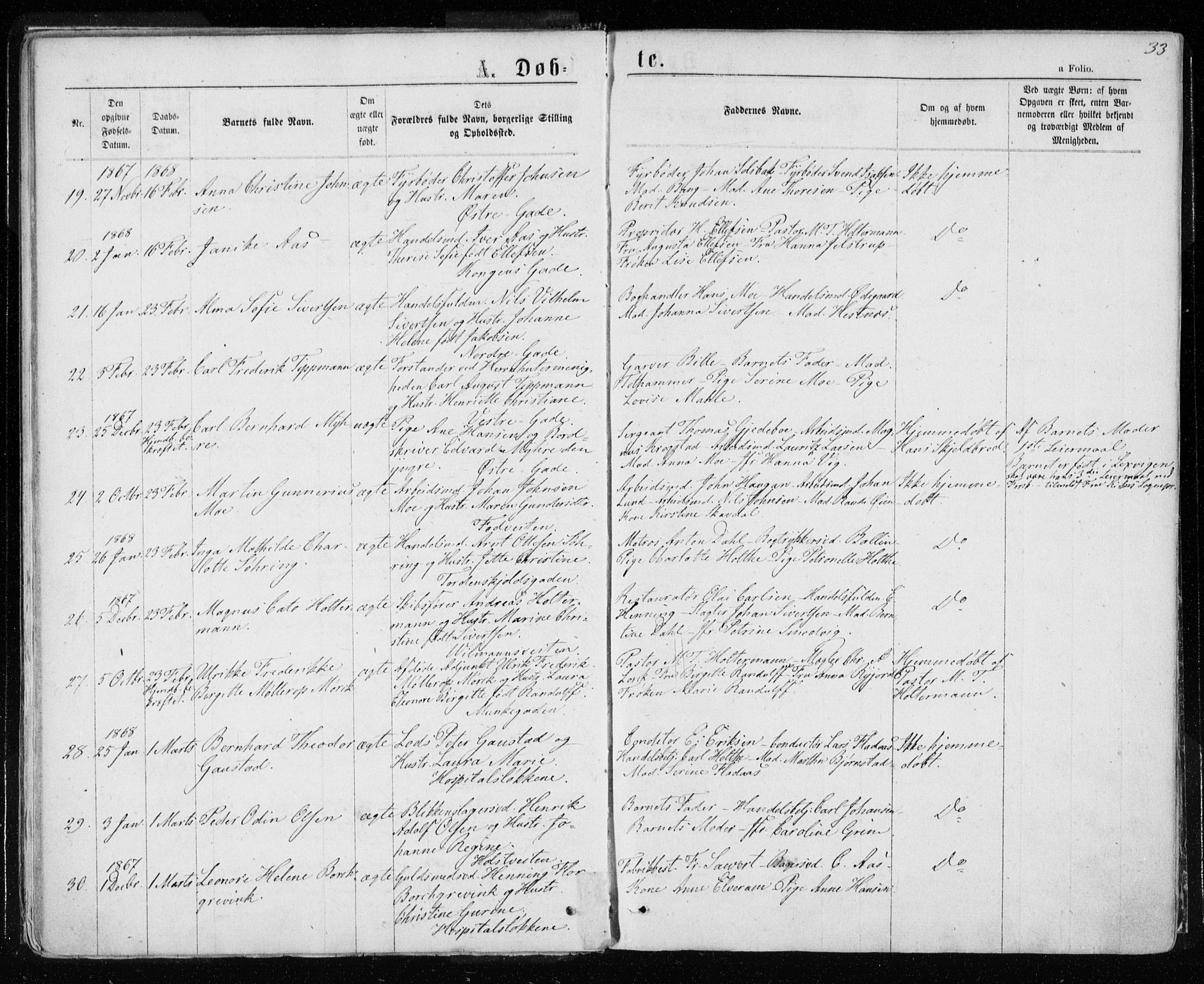 Ministerialprotokoller, klokkerbøker og fødselsregistre - Sør-Trøndelag, SAT/A-1456/601/L0054: Parish register (official) no. 601A22, 1866-1877, p. 33