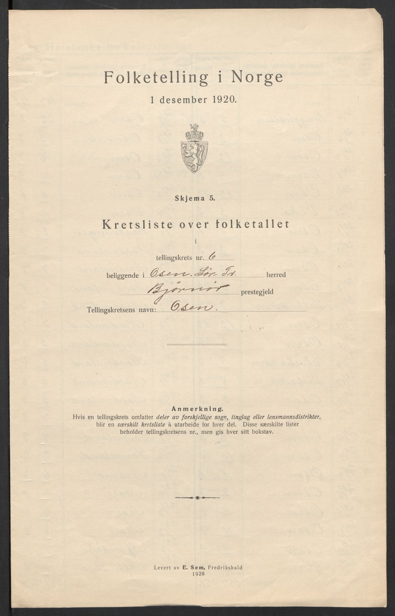 SAT, 1920 census for Osen, 1920, p. 22