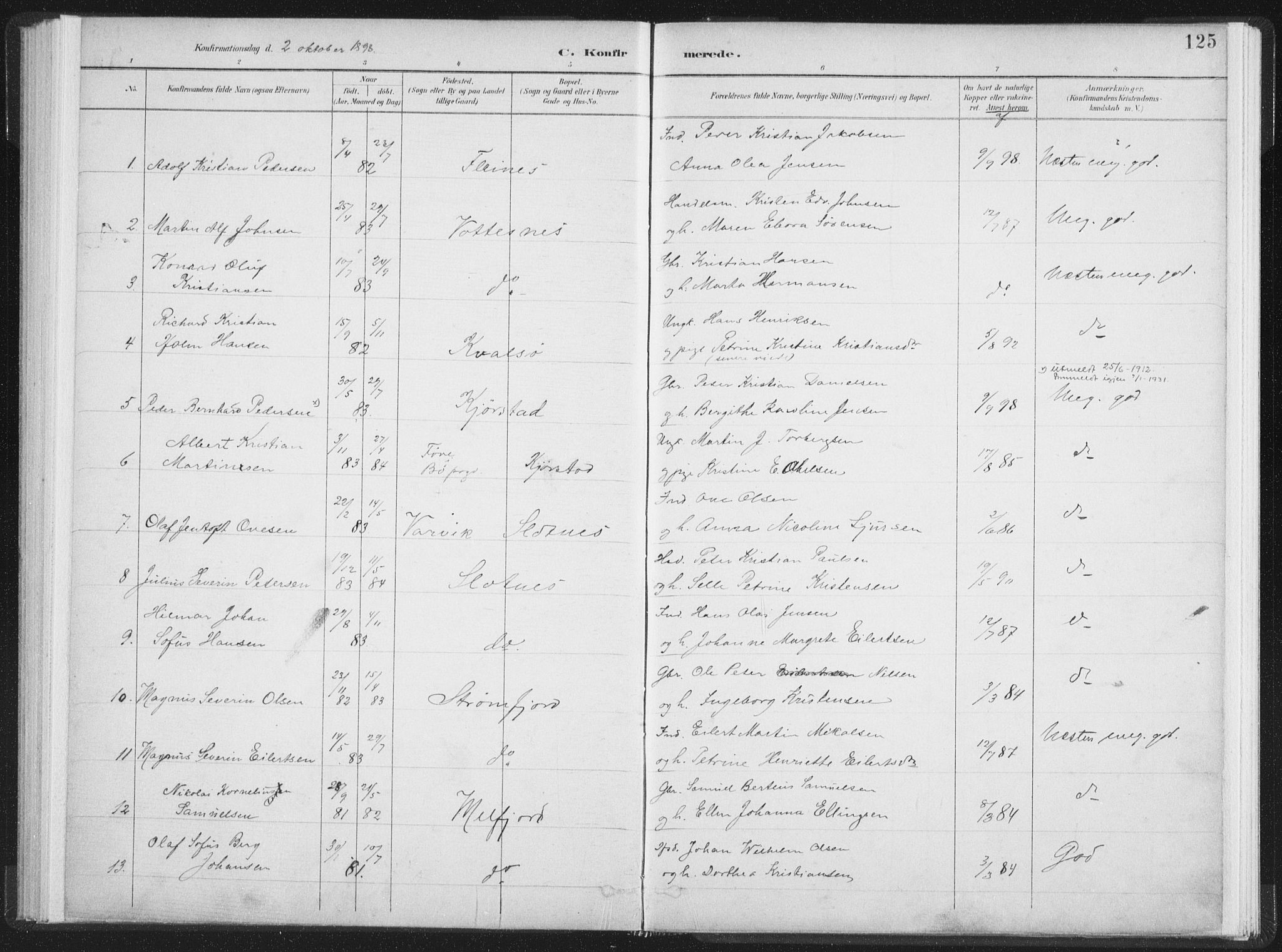 Ministerialprotokoller, klokkerbøker og fødselsregistre - Nordland, AV/SAT-A-1459/890/L1286: Parish register (official) no. 890A01, 1882-1902, p. 125