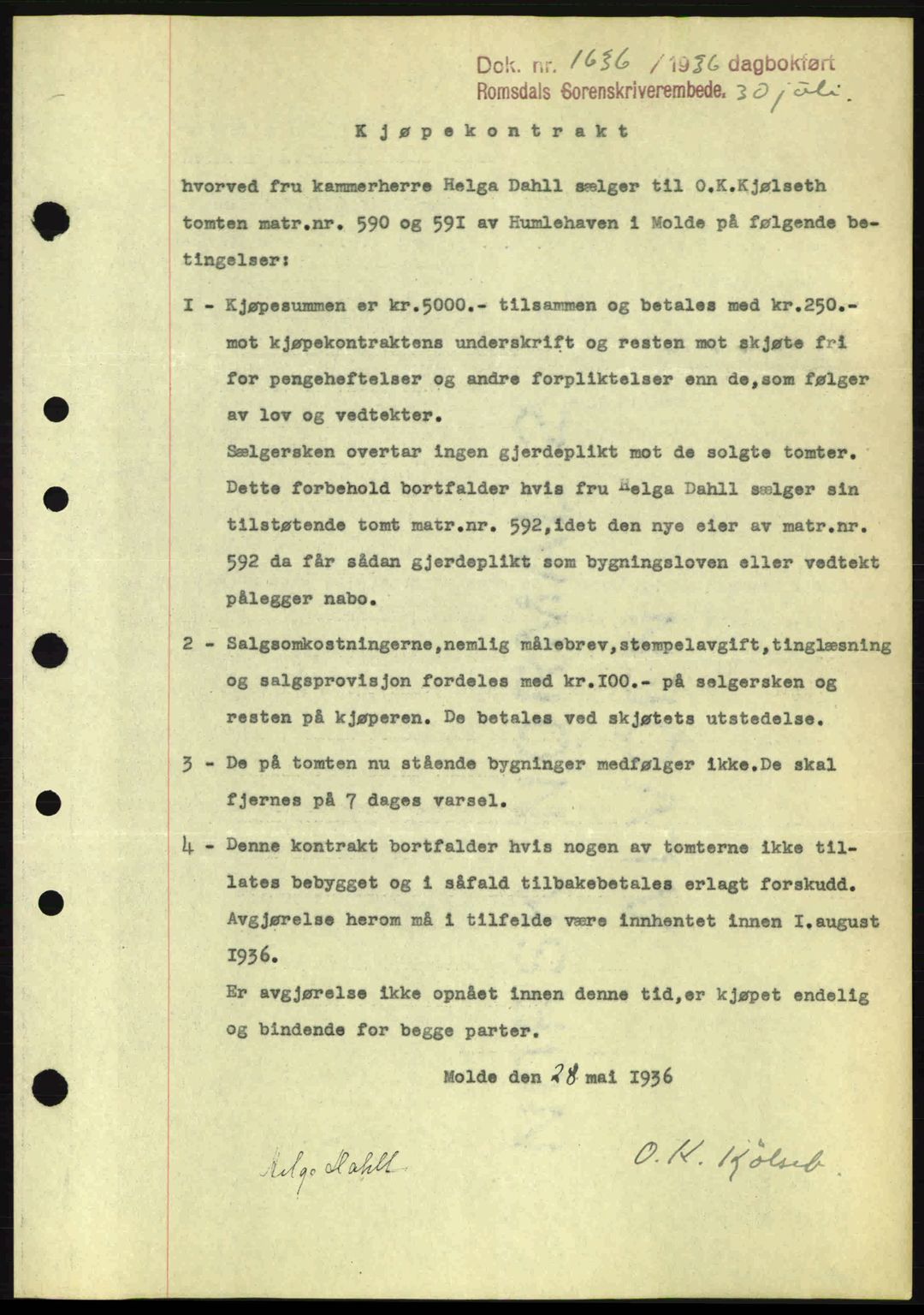 Romsdal sorenskriveri, AV/SAT-A-4149/1/2/2C: Mortgage book no. A1, 1936-1936, Diary no: : 1636/1936