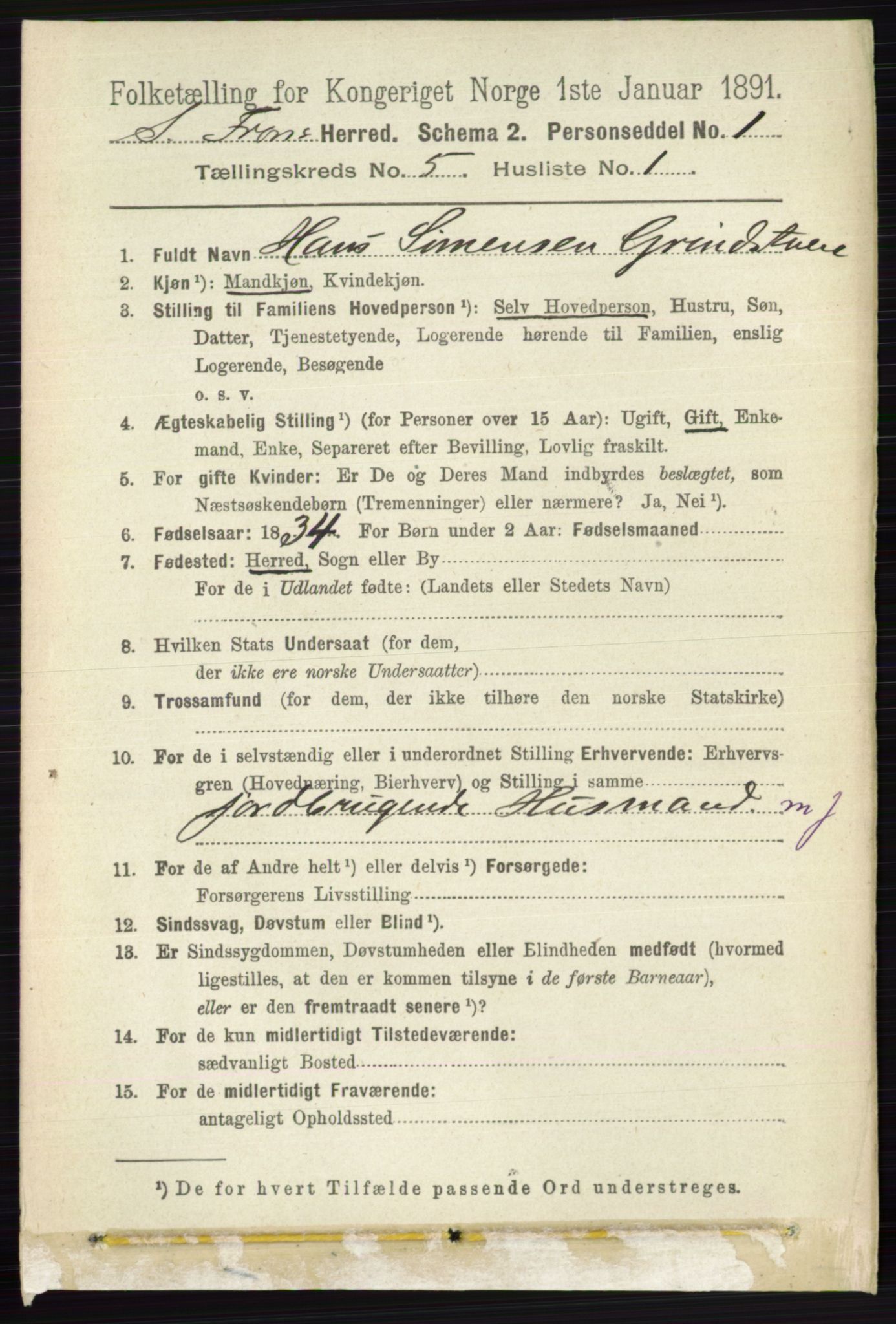 RA, 1891 census for 0519 Sør-Fron, 1891, p. 2047