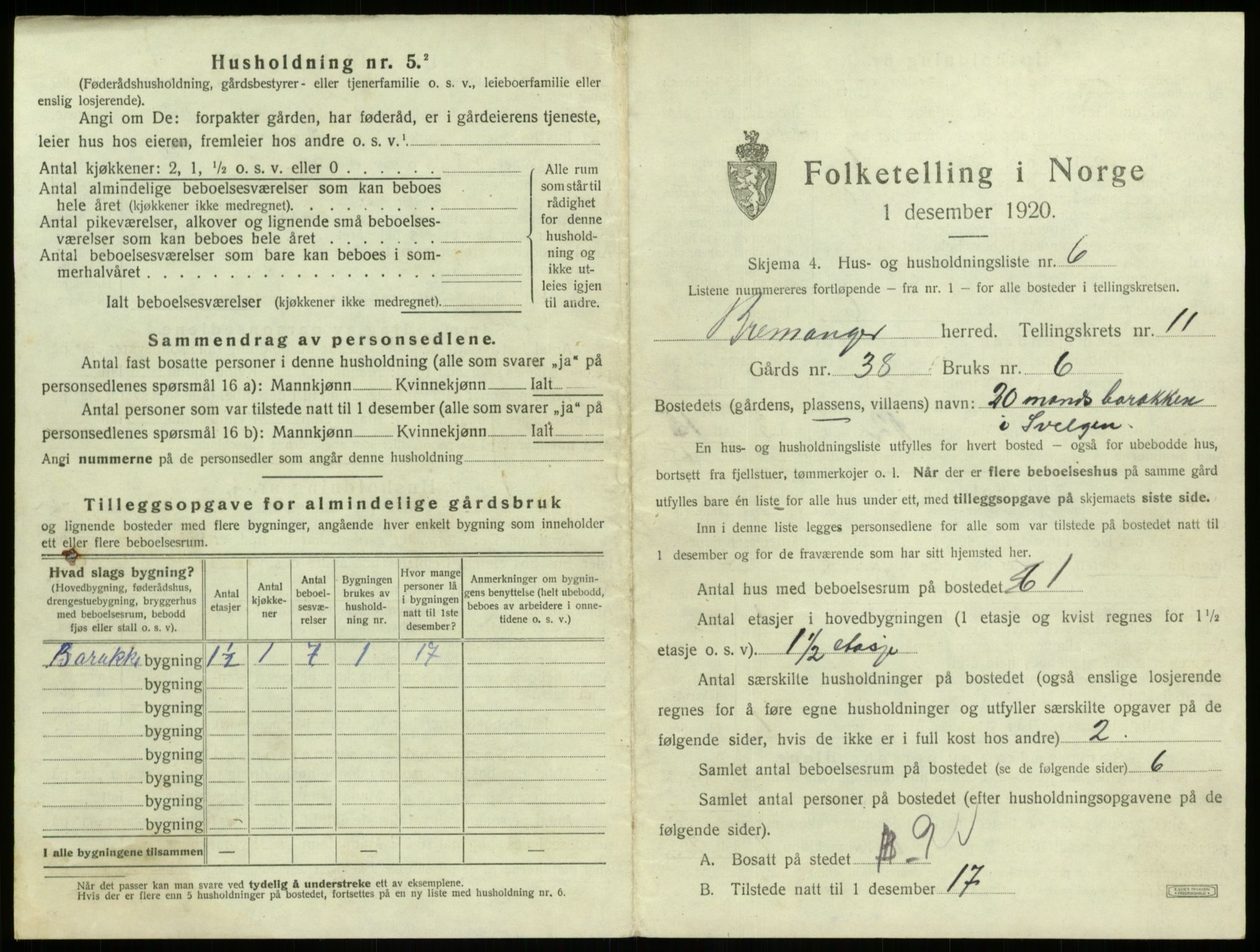 SAB, 1920 census for Bremanger, 1920, p. 763