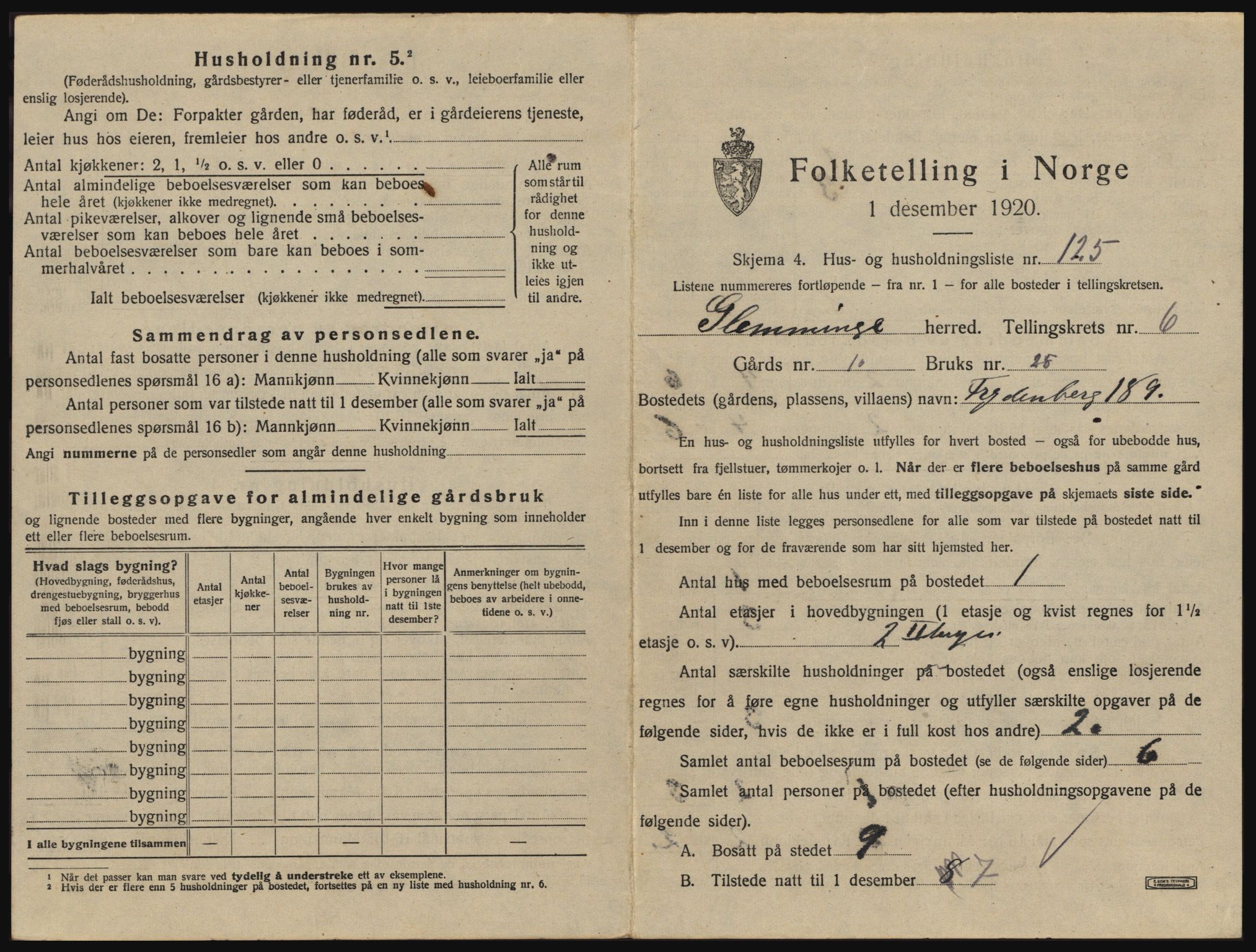 SAO, 1920 census for Glemmen, 1920, p. 2407