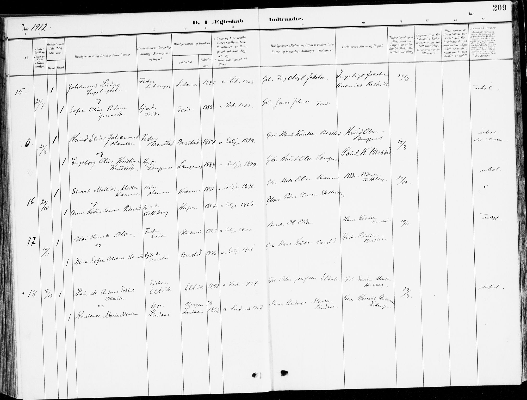 Selje sokneprestembete, AV/SAB-A-99938/H/Ha/Haa/Haab: Parish register (official) no. B 3, 1908-1923, p. 209