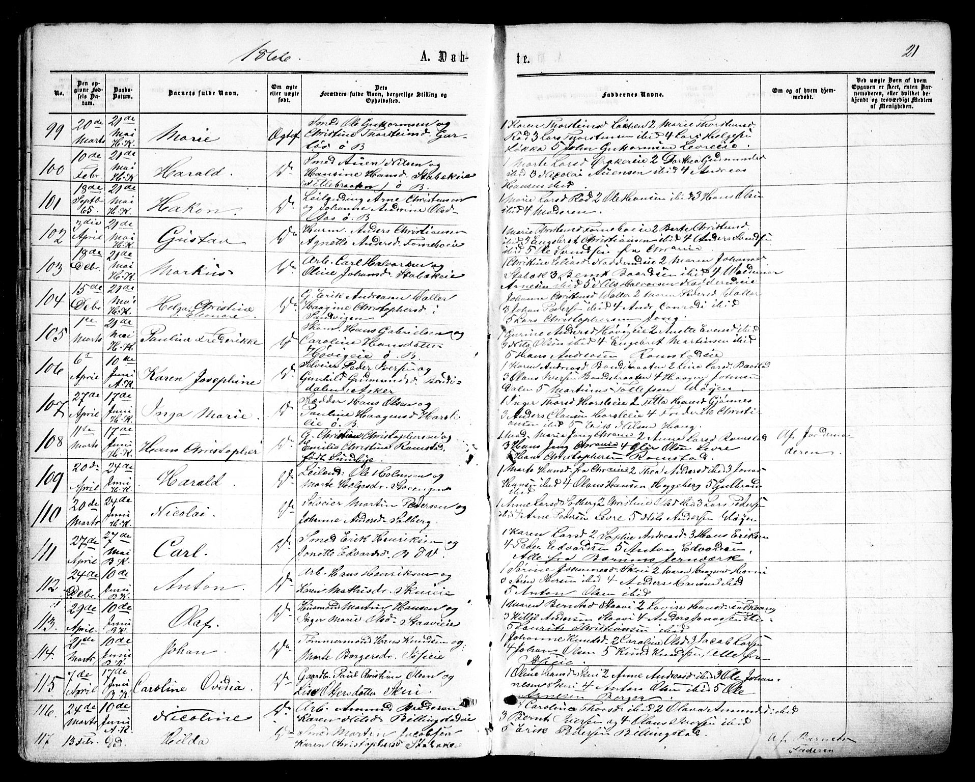 Asker prestekontor Kirkebøker, AV/SAO-A-10256a/F/Fa/L0008: Parish register (official) no. I 8, 1865-1878, p. 21