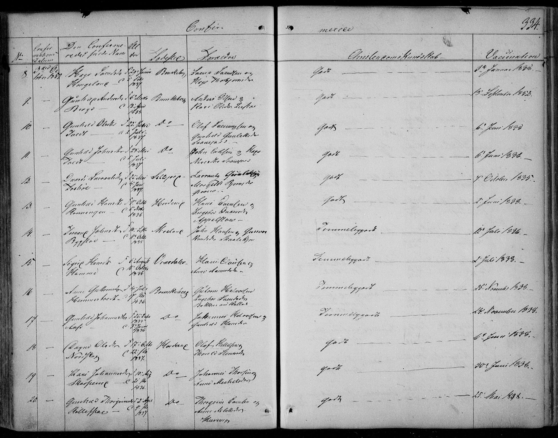 Kviteseid kirkebøker, AV/SAKO-A-276/F/Fa/L0006: Parish register (official) no. I 6, 1836-1858, p. 334