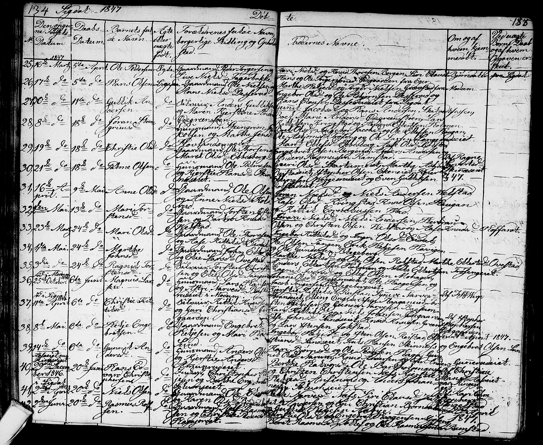 Sigdal kirkebøker, AV/SAKO-A-245/G/Ga/L0002: Parish register (copy) no. I 2, 1835-1856, p. 134-135