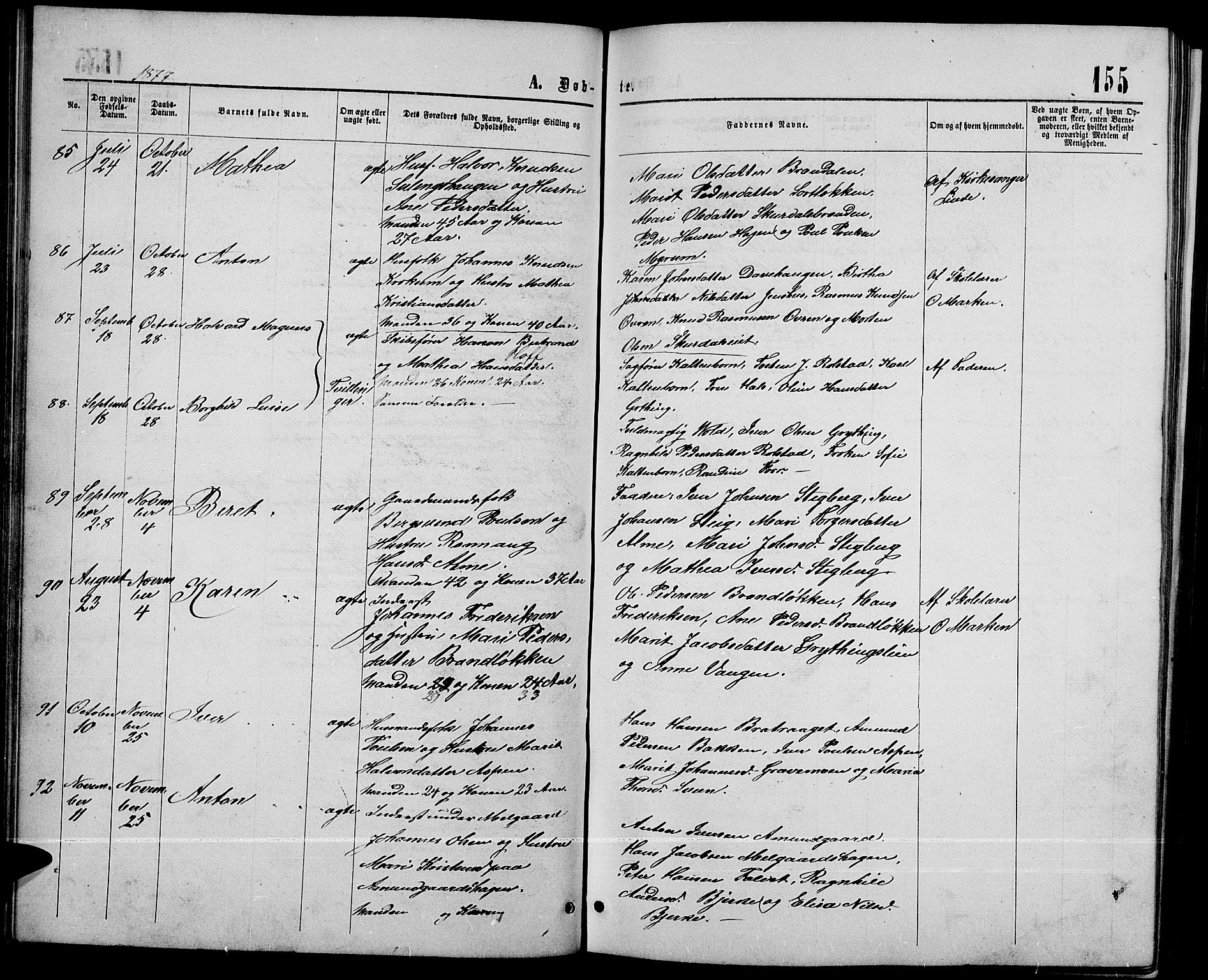 Sør-Fron prestekontor, SAH/PREST-010/H/Ha/Hab/L0002: Parish register (copy) no. 2, 1864-1883, p. 155