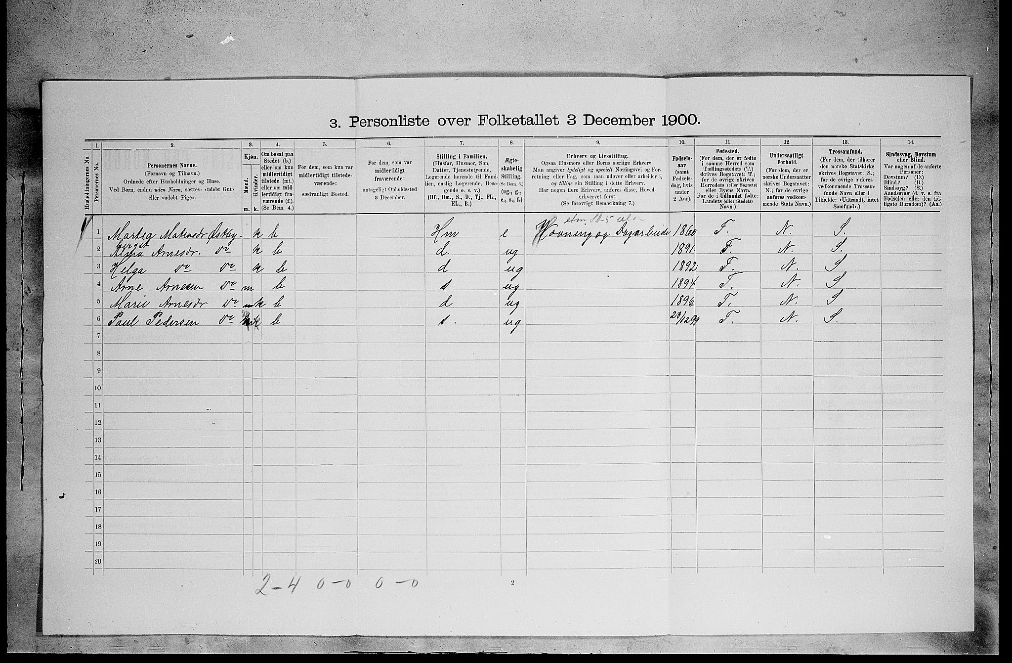 SAH, 1900 census for Åsnes, 1900, p. 1105