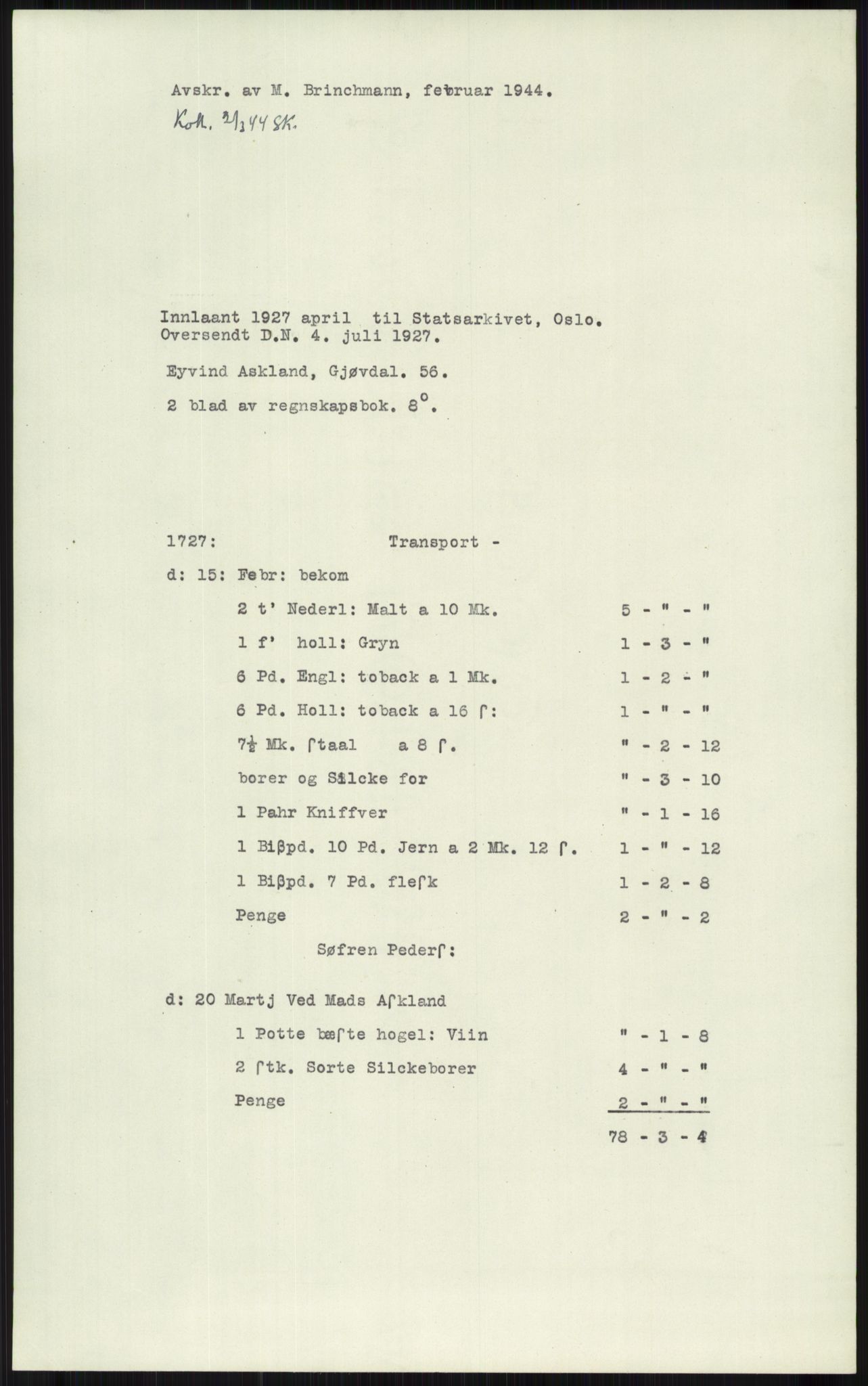 Samlinger til kildeutgivelse, Diplomavskriftsamlingen, AV/RA-EA-4053/H/Ha, p. 308