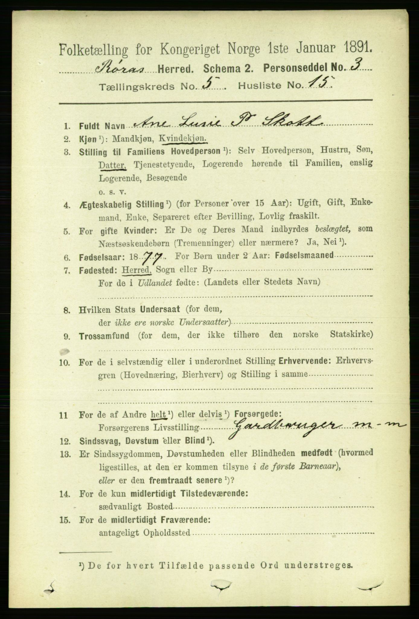 RA, 1891 census for 1640 Røros, 1891, p. 1103