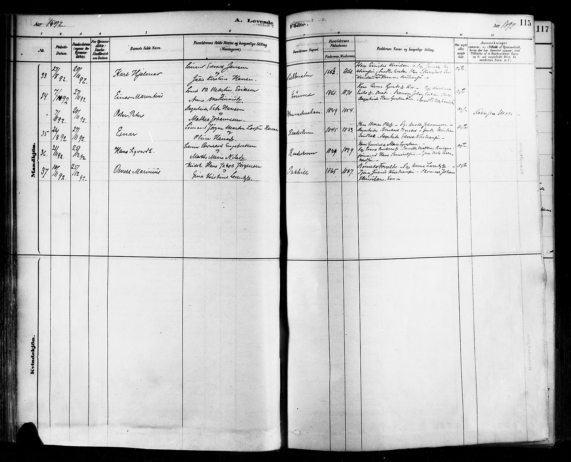 Rygge prestekontor Kirkebøker, AV/SAO-A-10084b/F/Fa/L0007: Parish register (official) no. 7, 1878-1904, p. 115