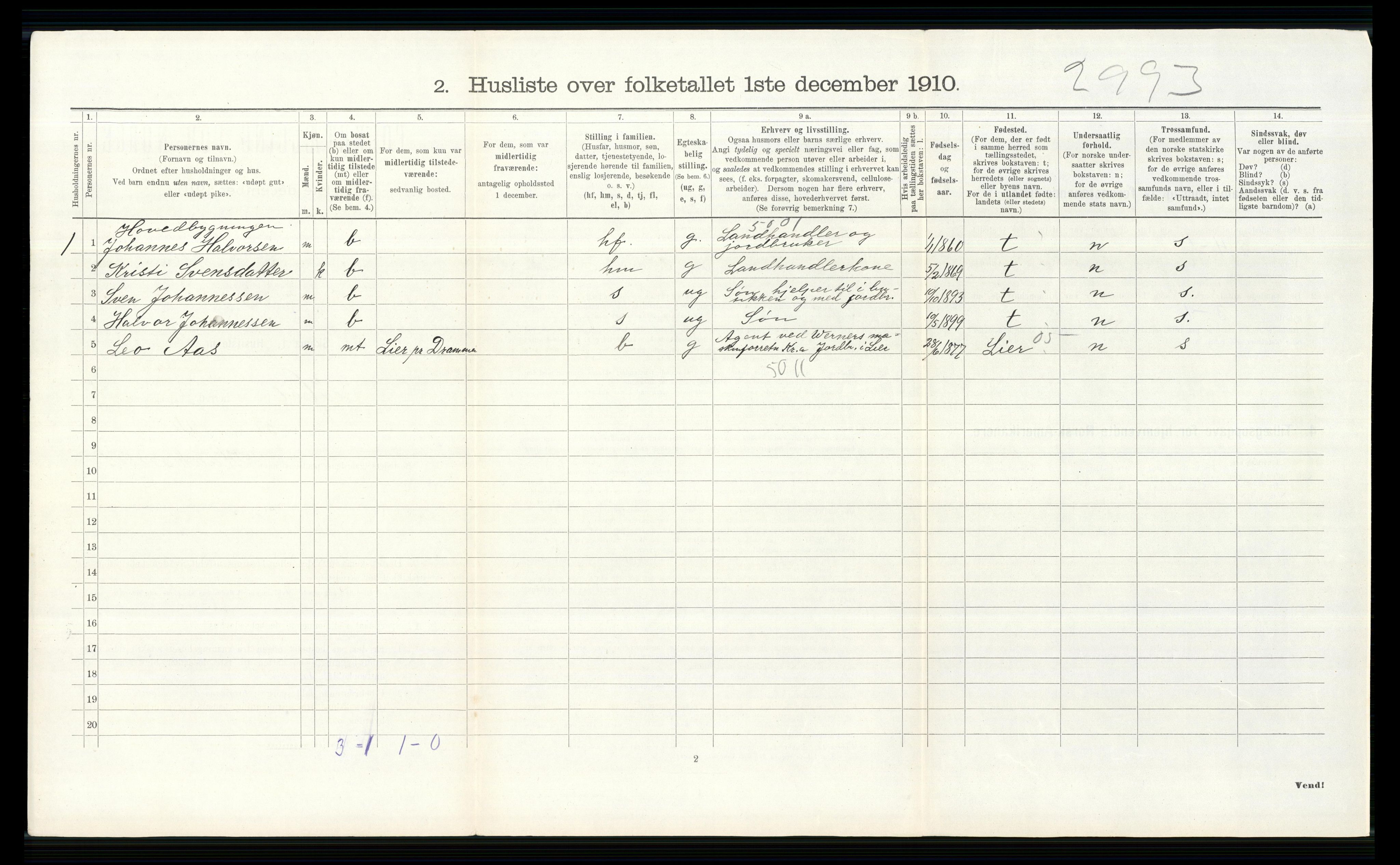 RA, 1910 census for Hol, 1910, p. 340