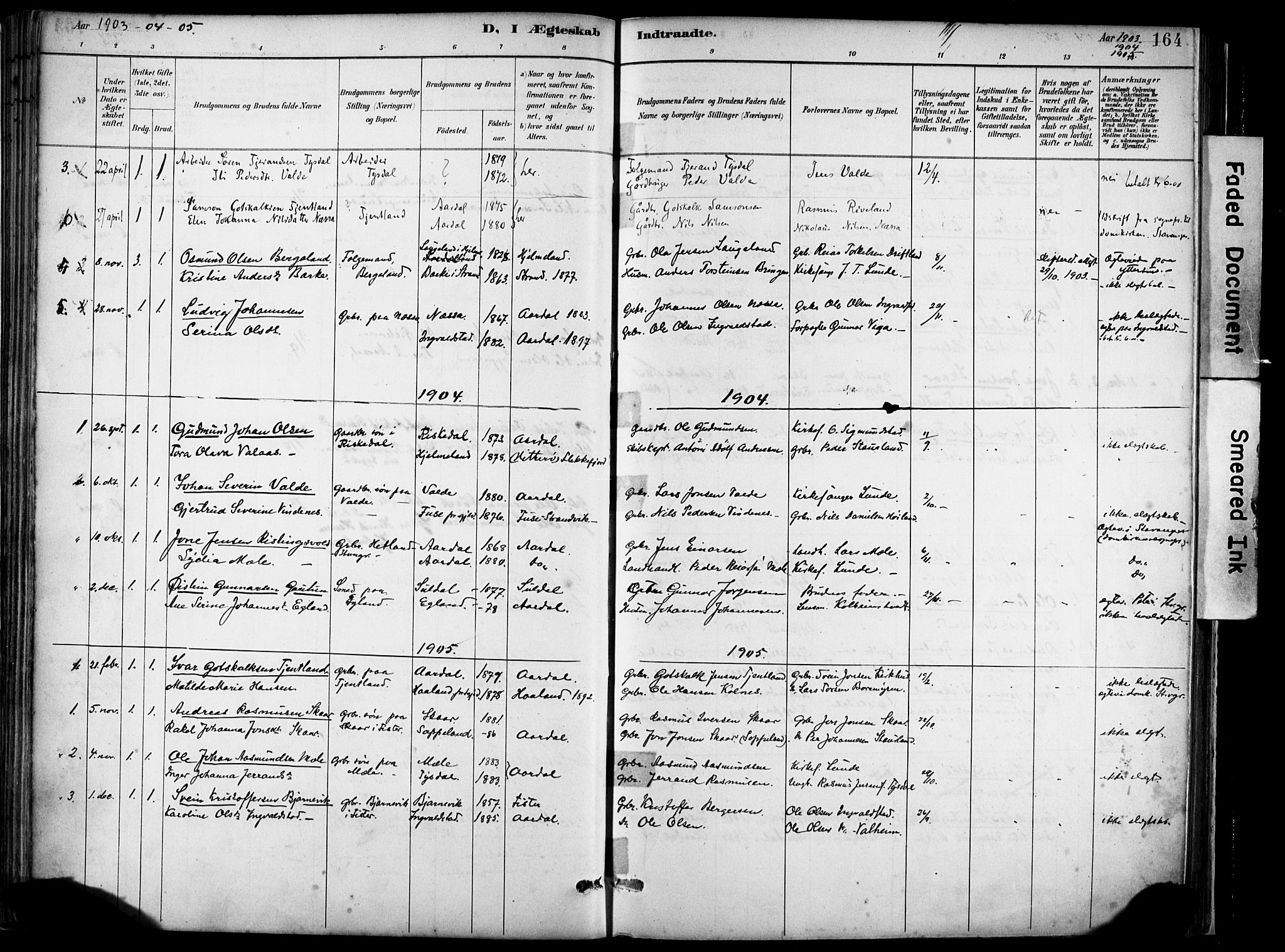 Hjelmeland sokneprestkontor, AV/SAST-A-101843/02/A/L0001: Parish register (official) no. A 16, 1887-1926, p. 164