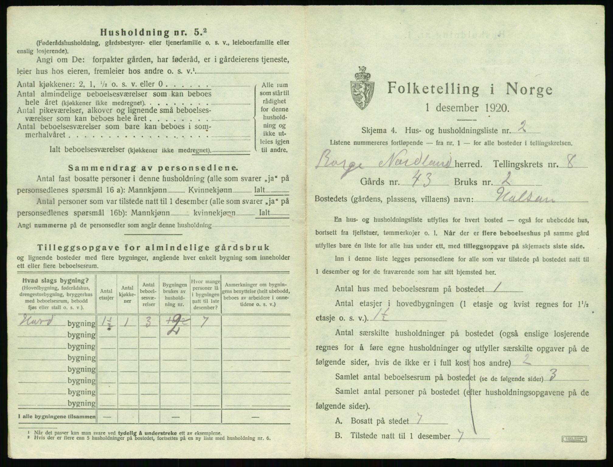 SAT, 1920 census for Borge, 1920, p. 925